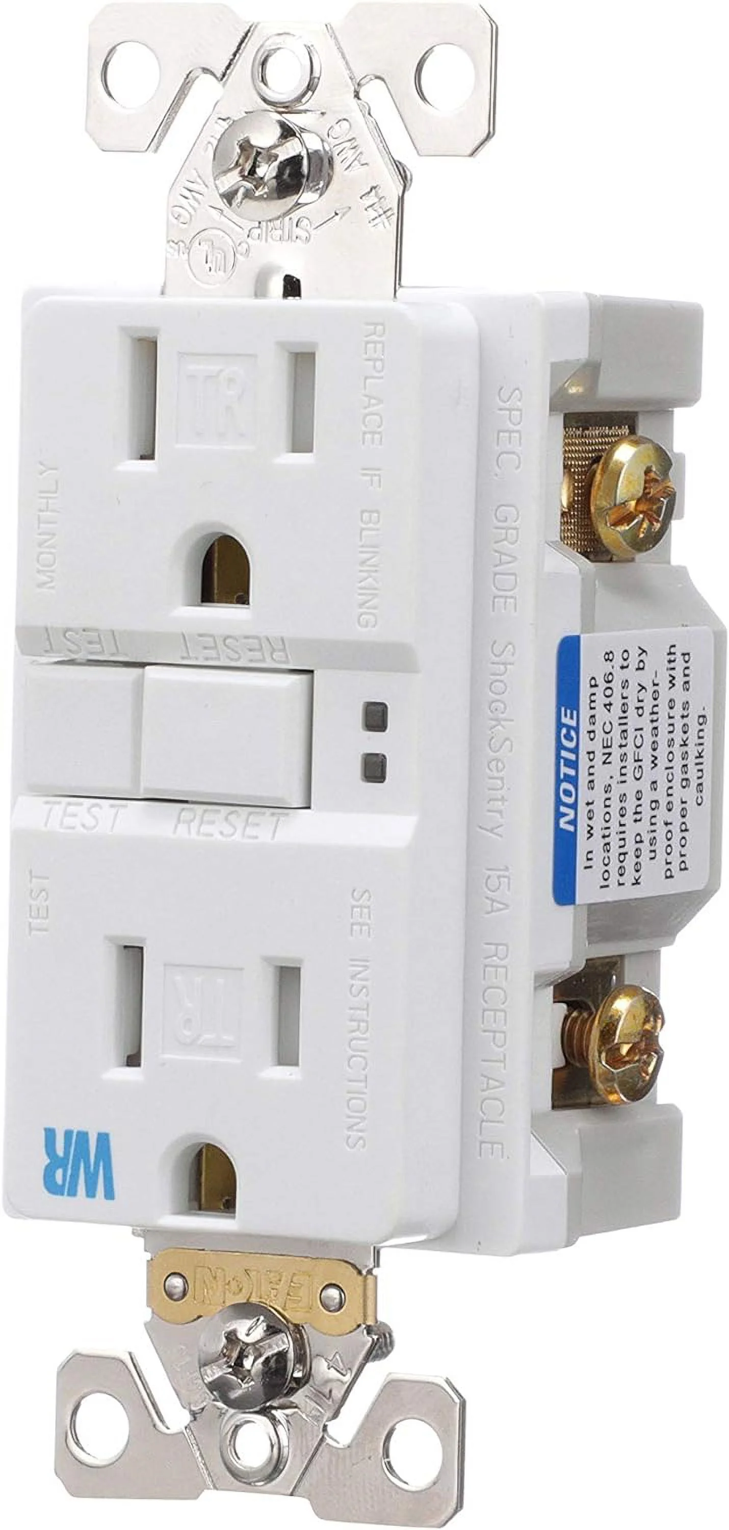 TWRSGF15W Arrow Tamper And Weather Resistant Duplex Gfci Receptacle, 125 Vac, 15 A, 2 Pole, 3 Wire, White