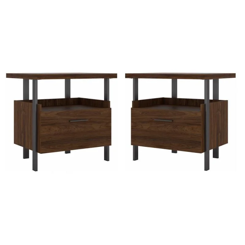Home Square 1 Drawer Lateral Wood Filing Cabinet Set in Modern Walnut (set of 2)
