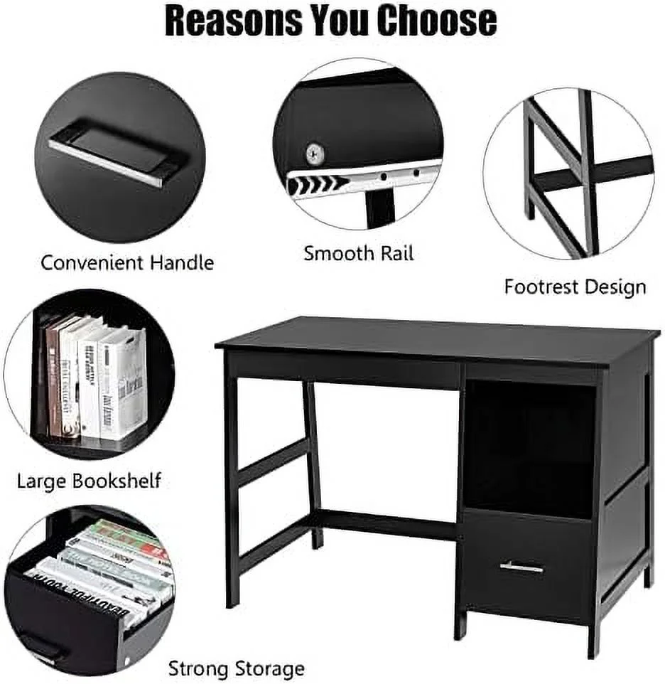 CGFHYP 47.5\u201D Computer Desk with 2  Drawers  Small Computer Table Study Writing Desk   Office Desk Study Desk with  Space (Black)