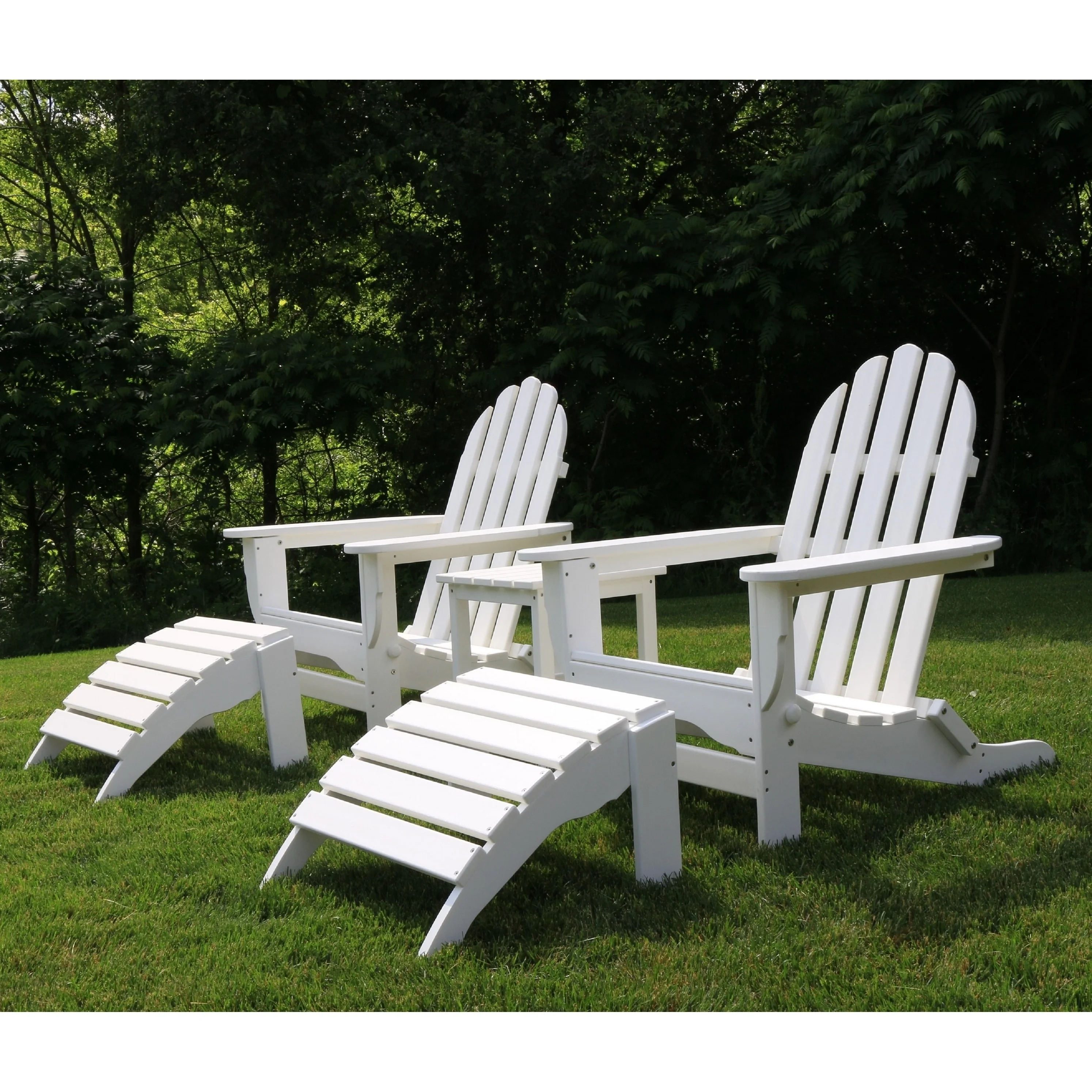 Havenside Home Wyndtree 4 Piece Recycled Plastic Folding Adirondack Chair with Ottoman Set, Made in USA White