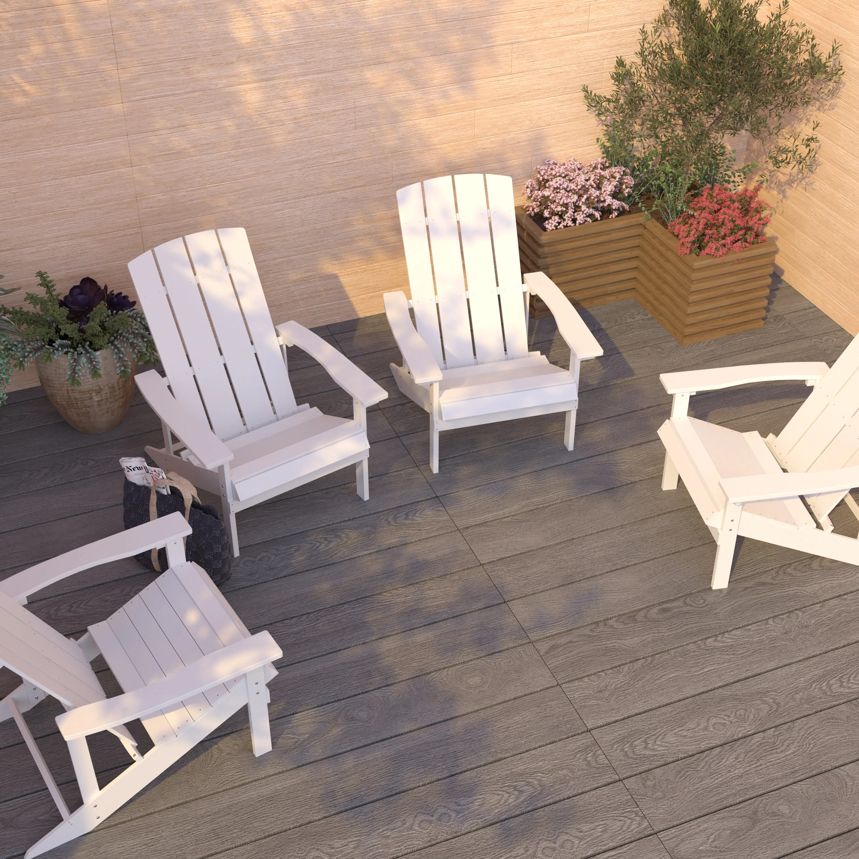 Merrick Lane Set of 4 All-Weather Poly Resin Wood Adirondack Chairs in White