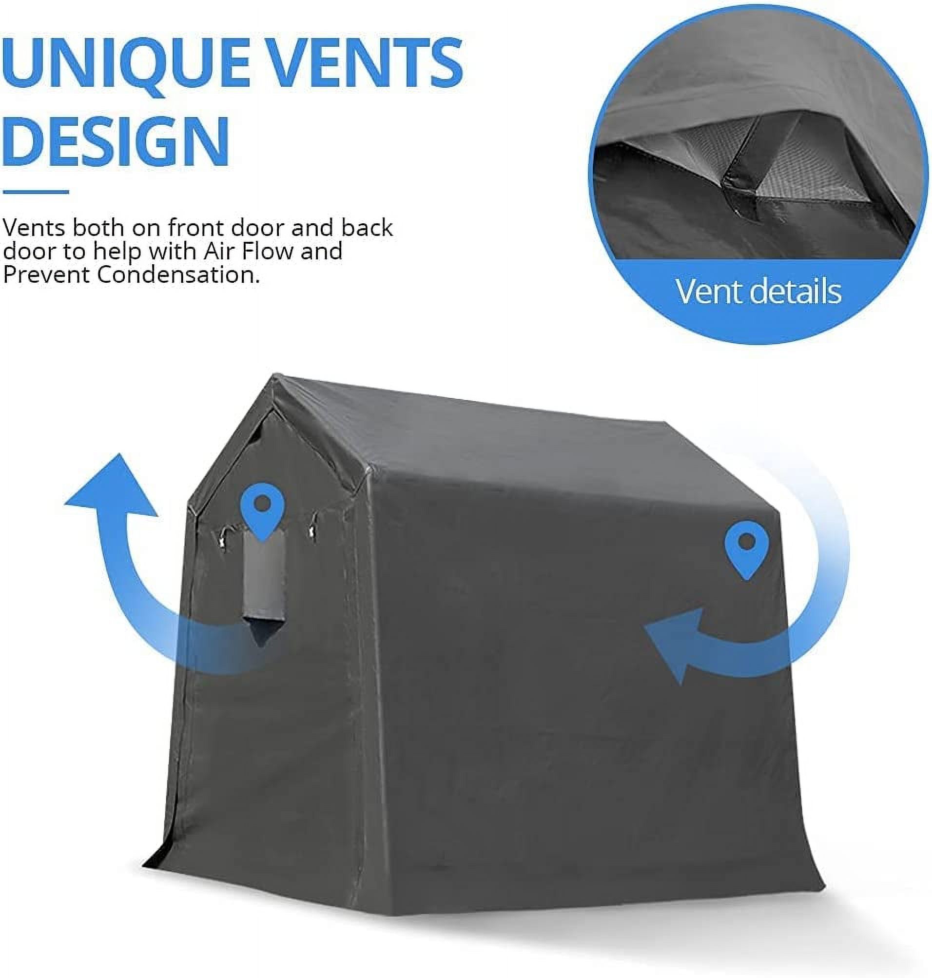 6x8 ft Outdoor Portable Storage Shelter Shed with 2 Roll up Zipper Doors & Vents Carport for Motorcycle Waterproof and UV Resistant Anti-Snow Portable Garage Kit Tent, Gray