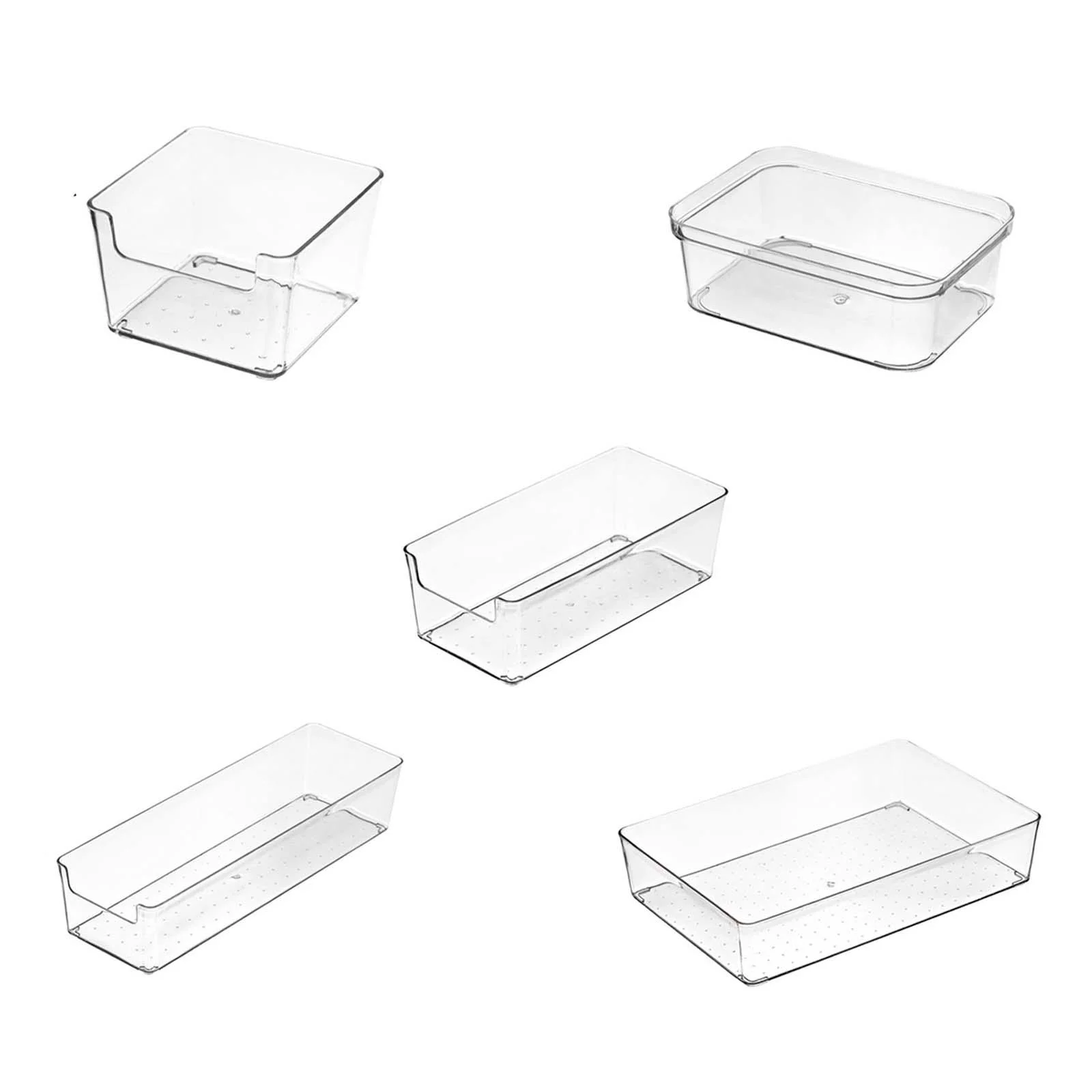 5Pcs Drawer Box Transparent Cutlery Drawer Dividers Tray Storage Container Multi Sizes for Makeup Bathroom Jewelry Chopsticks, Spoons, Fork