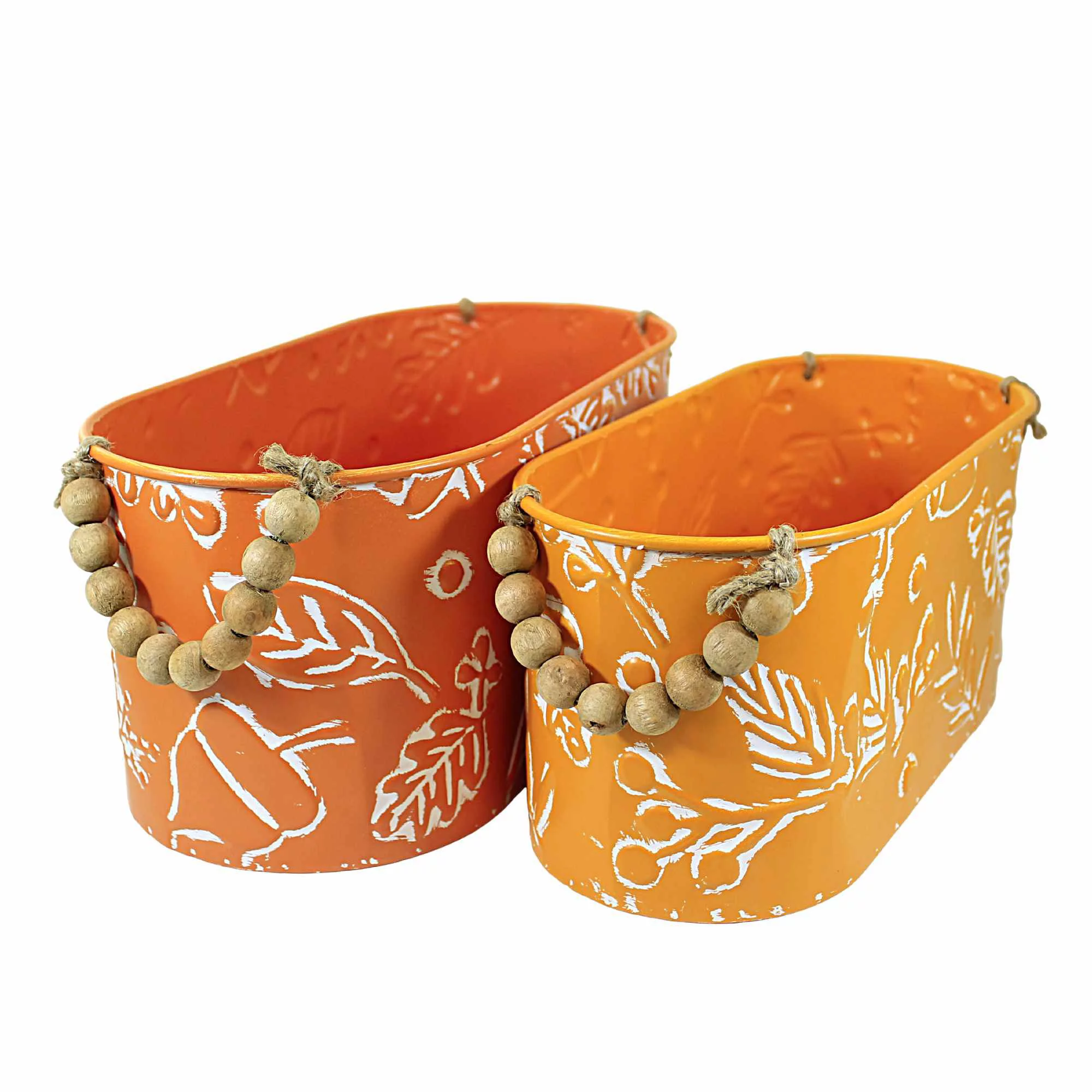 Ganz Embossed Fall Leaves Oval Planter With Wood Beaded Handle (2 Pc. Set)