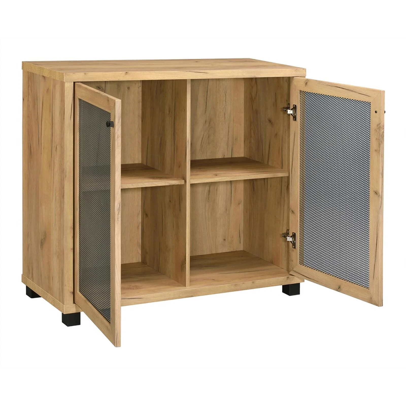 Pemberly Row Wood Accent Cabinet with Two Mesh Doors Golden Oak