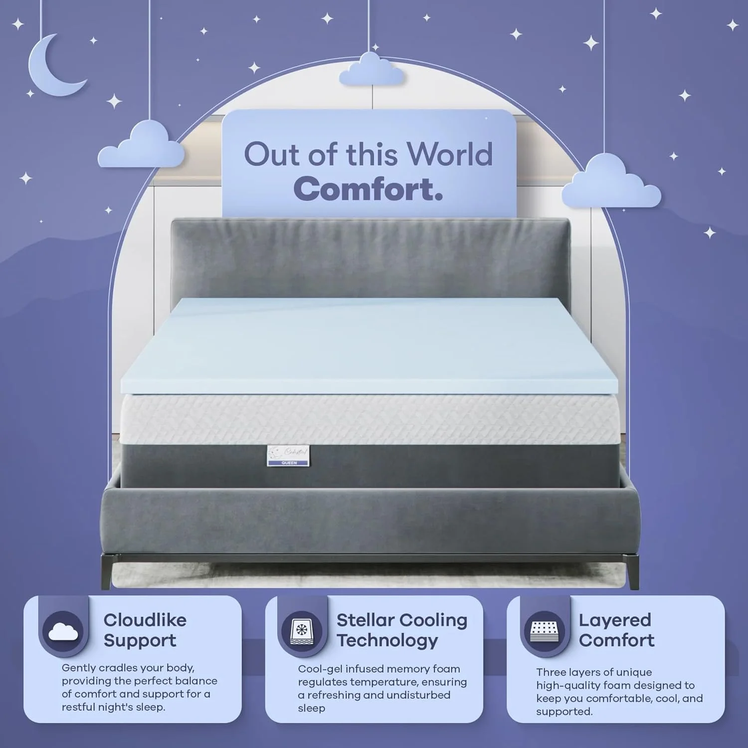 Memory Foam Mattress Topper, Cool Gel Infused, , 2 Inch Medium Soft - Full