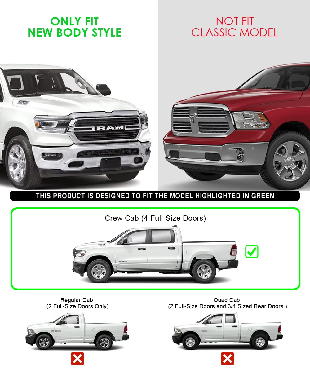 APS iBoard Running Boards 6 inches Matte Black Compatible with Ram 1500 2019-2023 Crew Cab (Will Not Fit 2018 Previous Generation Build in 19-23) Stainless Steel (Nerf Bars Side Steps Side Bars)