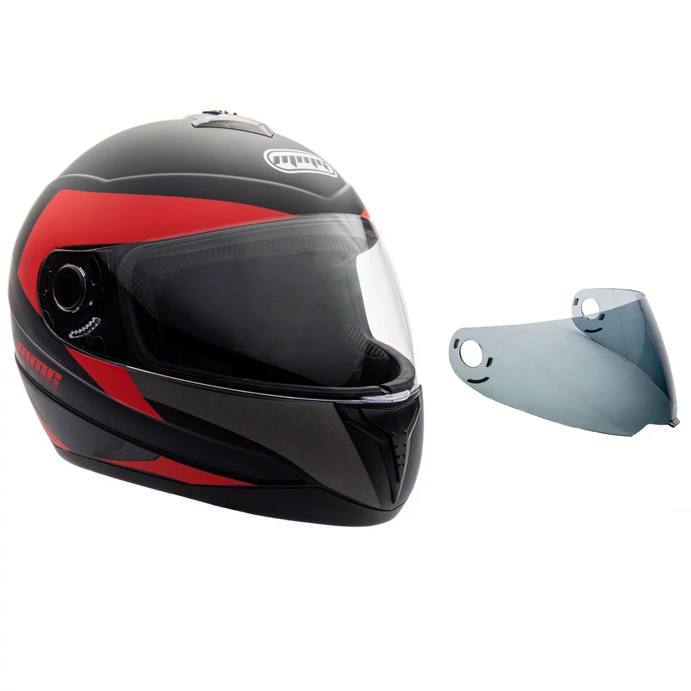 MMG Adult Motorcycle Full Face Helmet DOT with Spare Tinted Shield - Matte Black Red (Large) Model 26