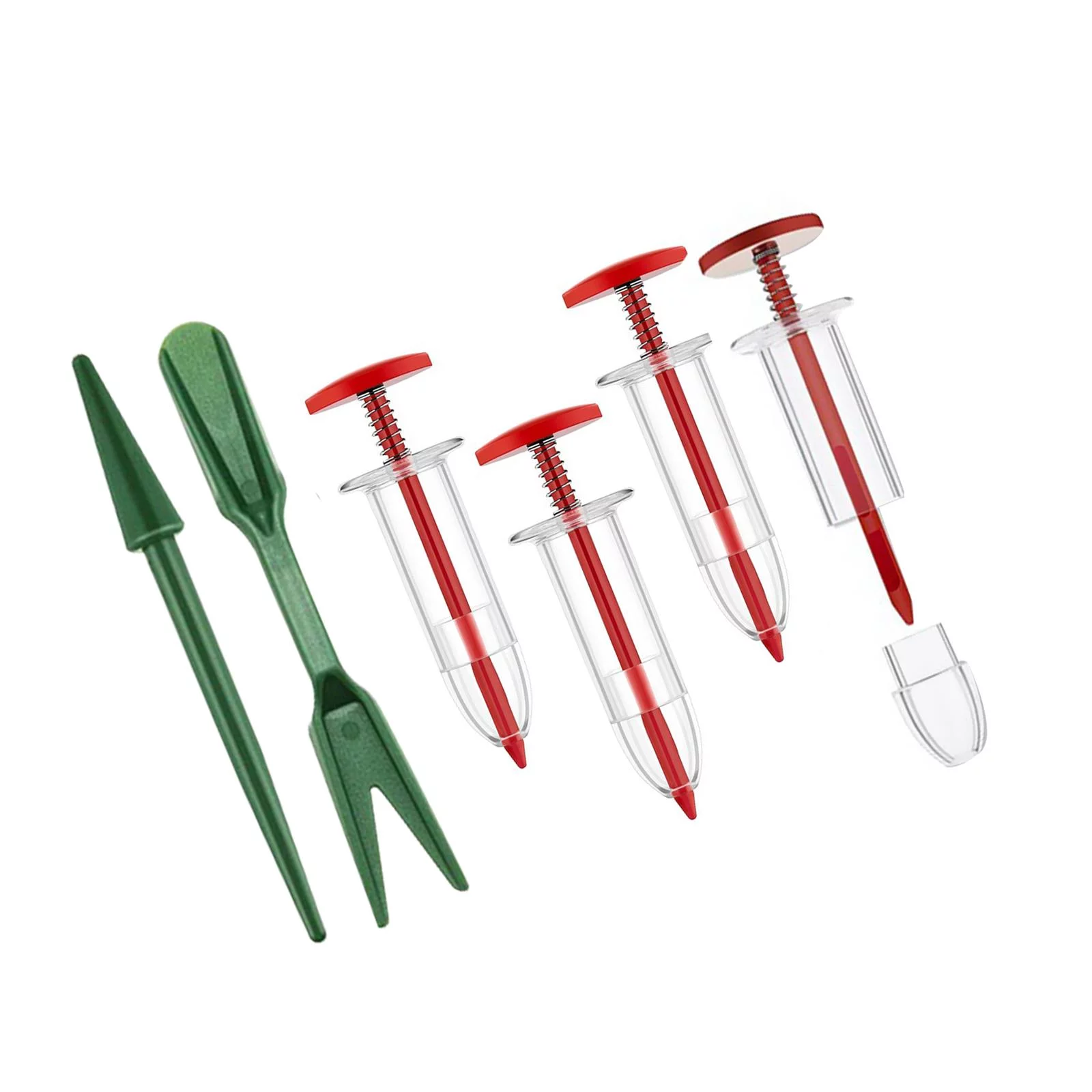 Manual Seeder Dispenser, Garden Seedling Tool, Garden Planter Starter, Garden Seeder with Transplanting Tools Red