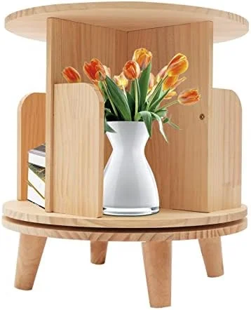 TQJKLFDY 3 Tier Rotating Bookshelf   Display Floor Standing Bookcase  Rack  Multi-Functional Freestanding Bookshelf Organizer for &Adults  Wood