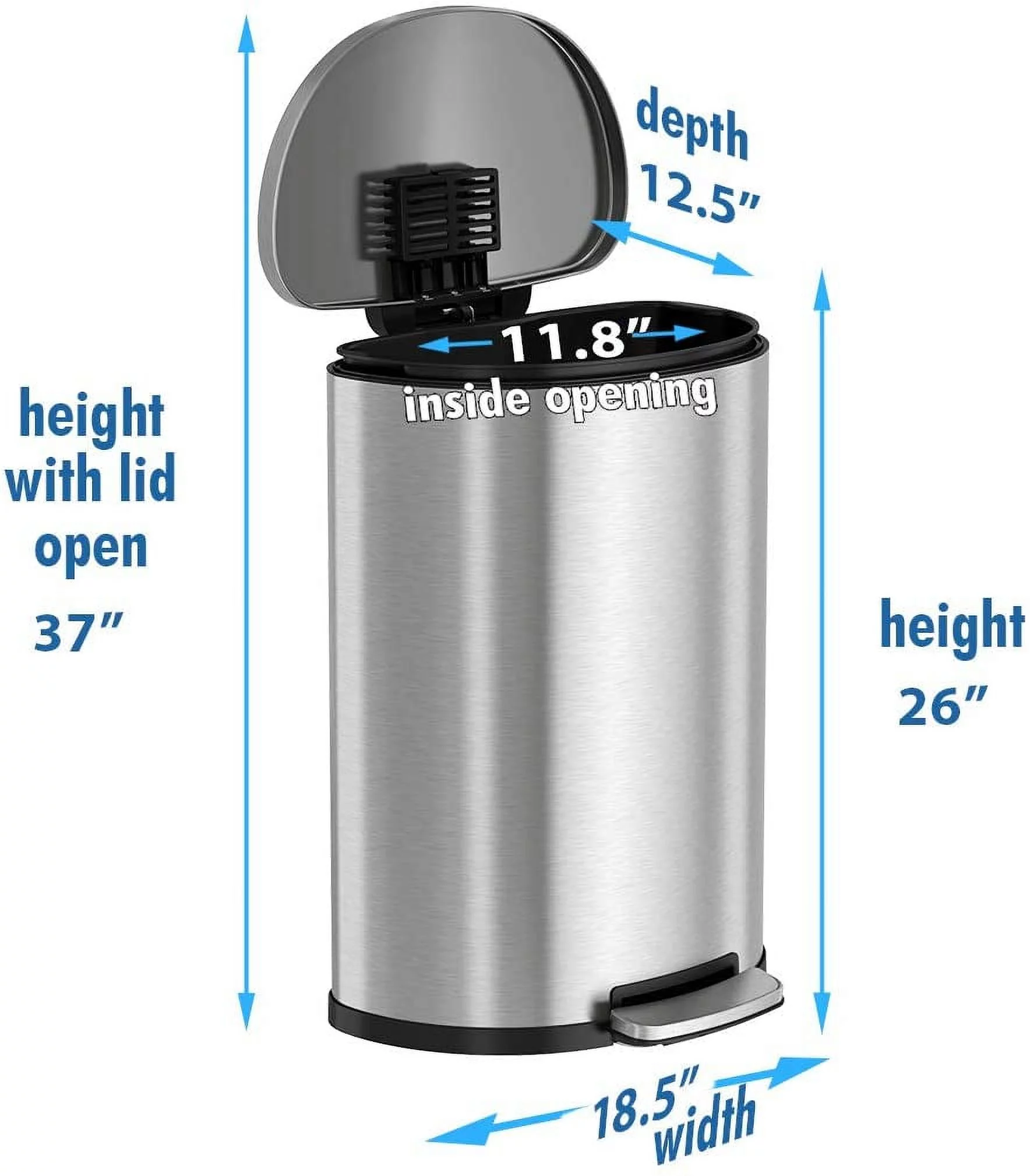 iTouchless SoftStep 13.2 Gallon Step Trash Can with Odor Control System Stainless Steel, Semi-Round, 50 Liter Garbage Bin for Kitchen, Office, Home-Silent and Gentle Open/Close, Space Saving Brushed Stainless Steel Semi-round, Step 13 Gal