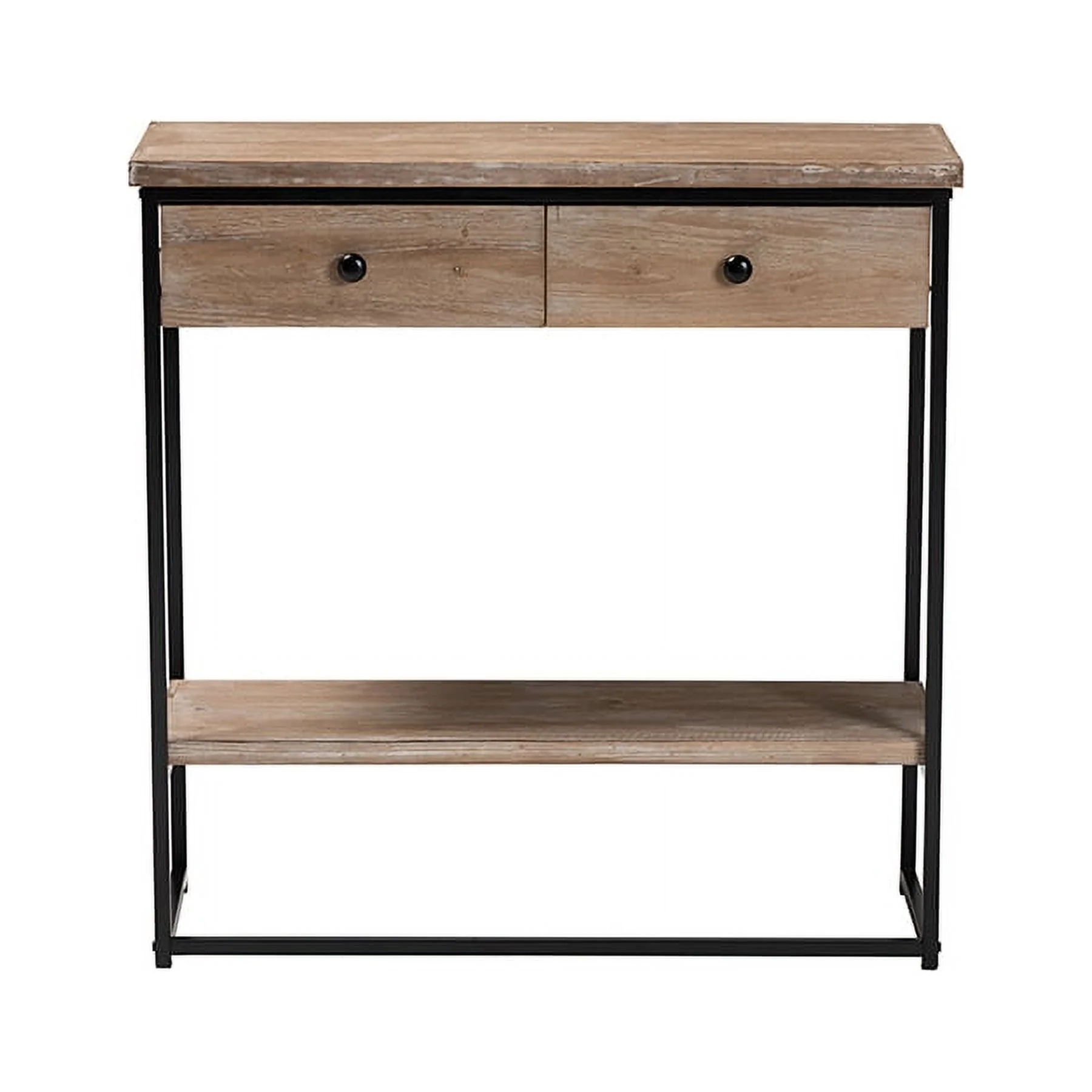 Baxton Studio Silas Modern Industrial Natural Brown Finished Wood and Black Metal 2-Drawer Console Table