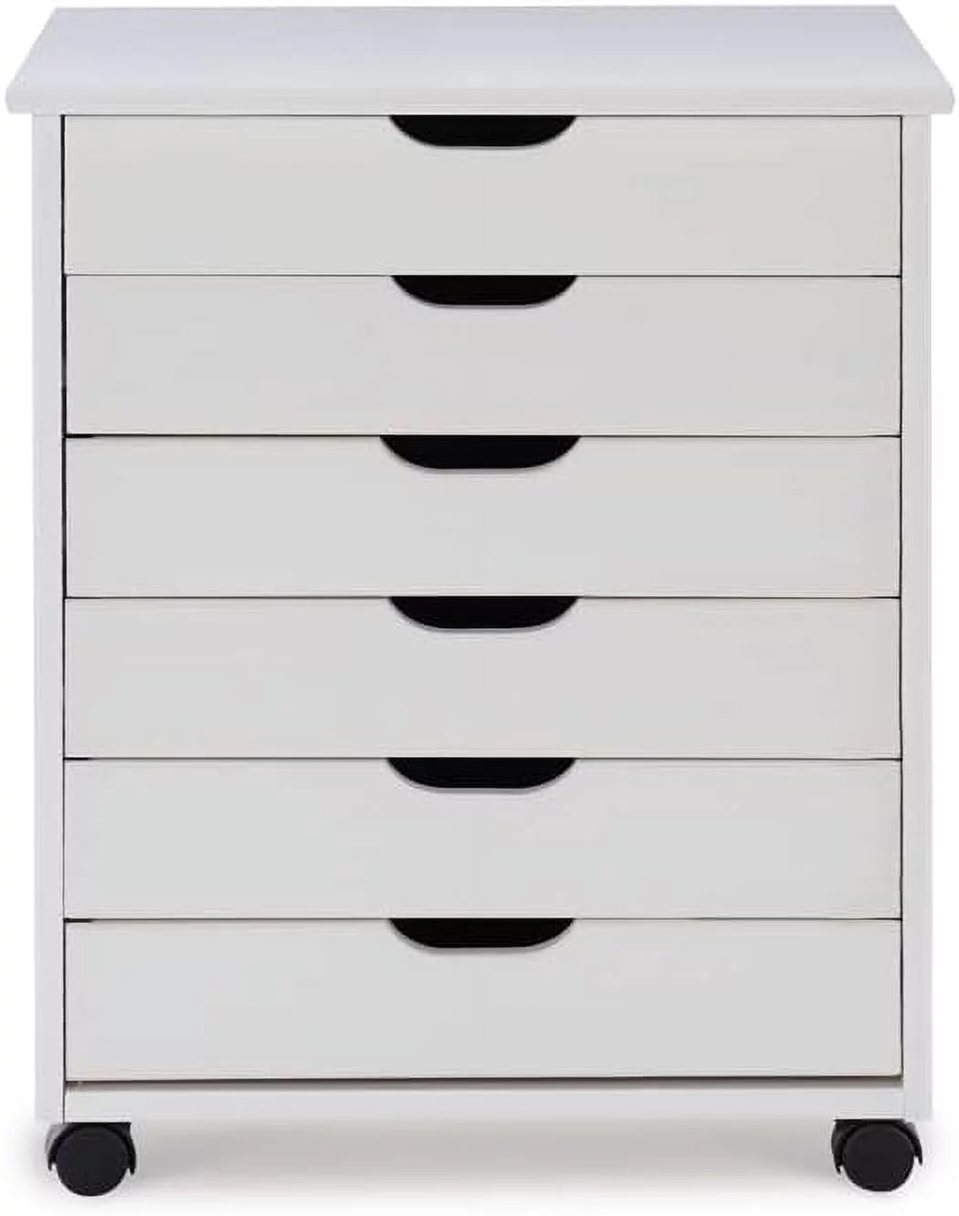 Callie Multipurpose Six Drawer Dresser Wide Wood Rolling File Cabinet Storage Cart In White Wash