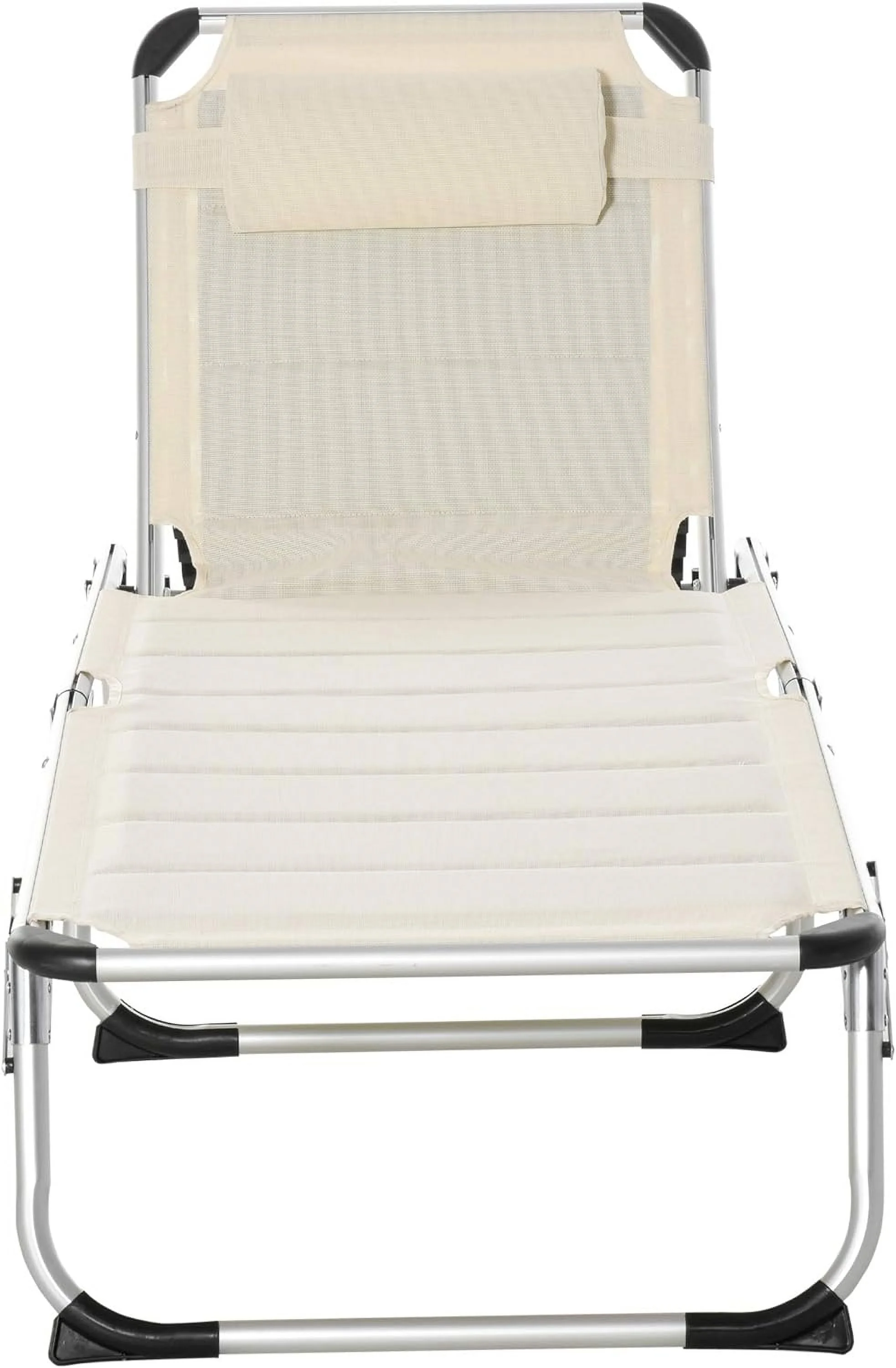 Outsunny Foldable Reclining Pool & Beach Chair w/ Pillow, White