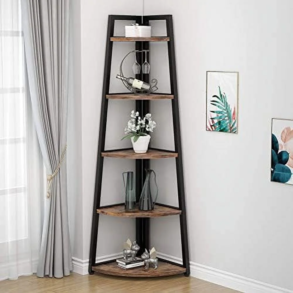 GEROBOOM 70 inch Tall Corner   5 Tier Modern Corner Bookshelf Bookcase Industrial Corner Ladder  Plant Stand for Living Room  Kitchen  Home Office (White)