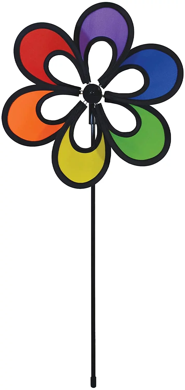 In the Breeze 2675 — Rainbow Windee Wheelz Flower Spinner — Colorful Wind Spinner for Yard, Garden