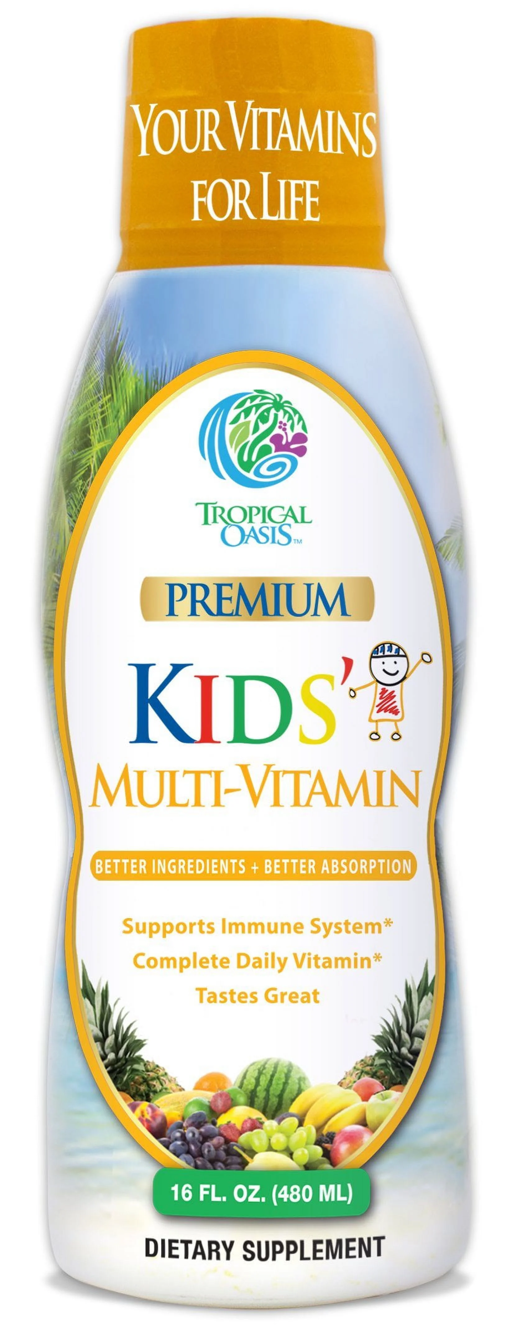 Premium Kids Liquid Multivitamin & Superfood -100% DV of 14 Vitamins for Kids. Multi-Vitamin for Children Ages 4+. Great Tasting, Non-GMO, No Sugar - Max Absorption - 16 oz, 32 Serv