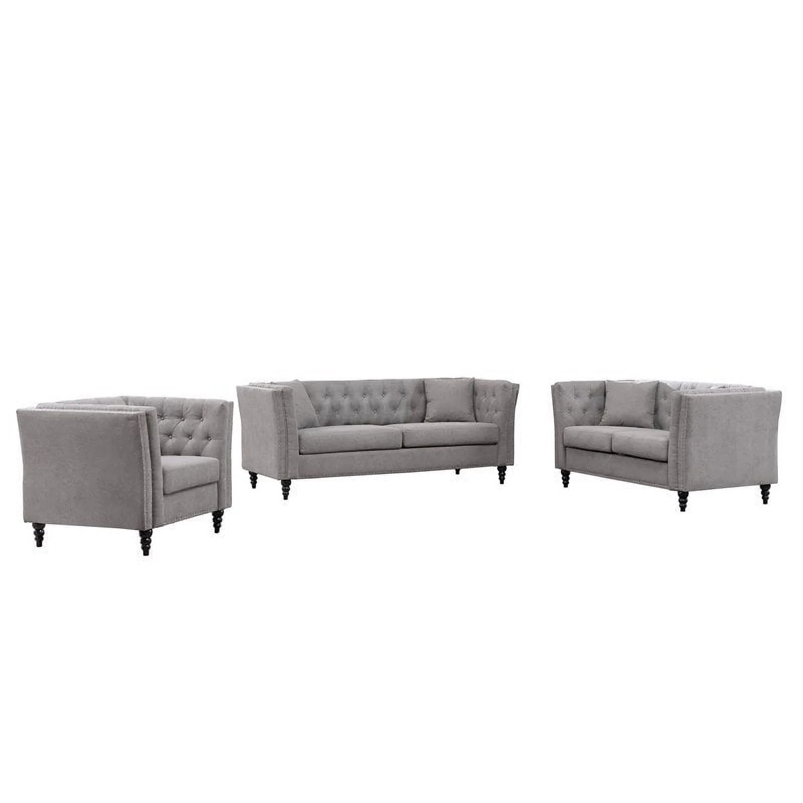 Home Square 3 Piece Living Room Set with Loveseat and Two Accent Chairs in Gray
