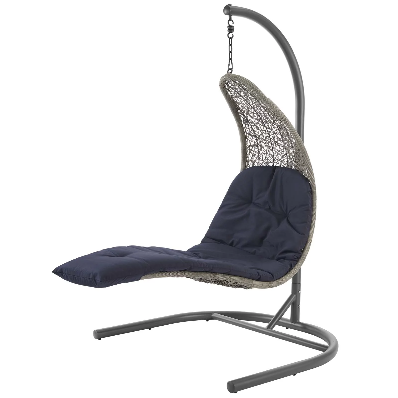 Modern Contemporary Urban Design Outdoor Patio Balcony Garden Furniture Swing Lounge Chair, Rattan Wicker, Navy Blue Light Gray
