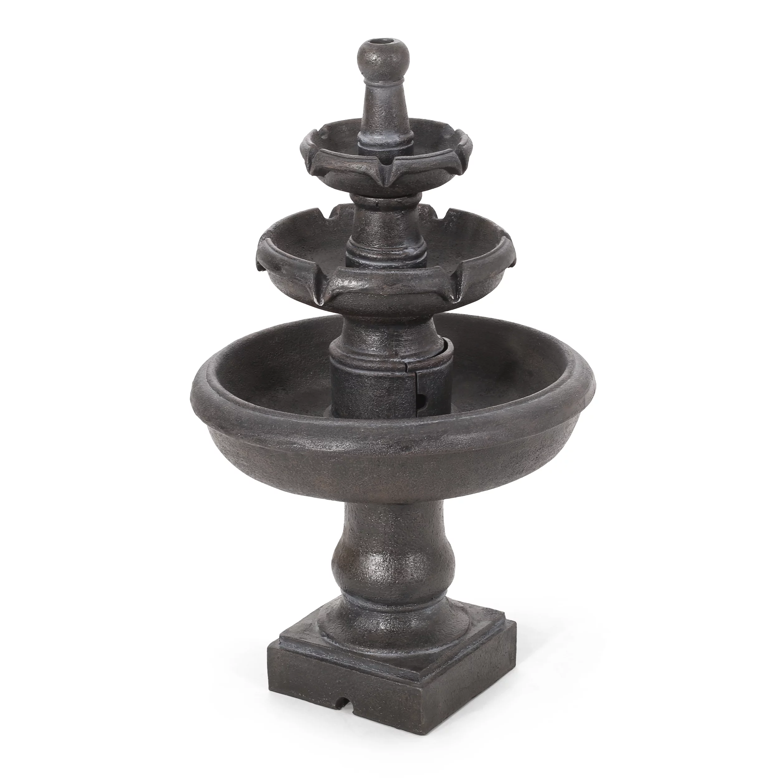 Noble House Gary Outdoor 3-Tier Fountain, Dark Gray