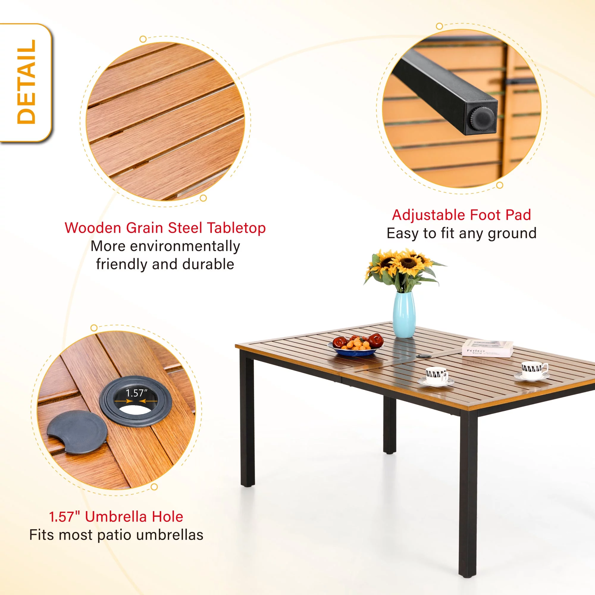 Sophia & William 7-Piece Metal Patio Dining Set Swivel Chairs and Steel Table Set