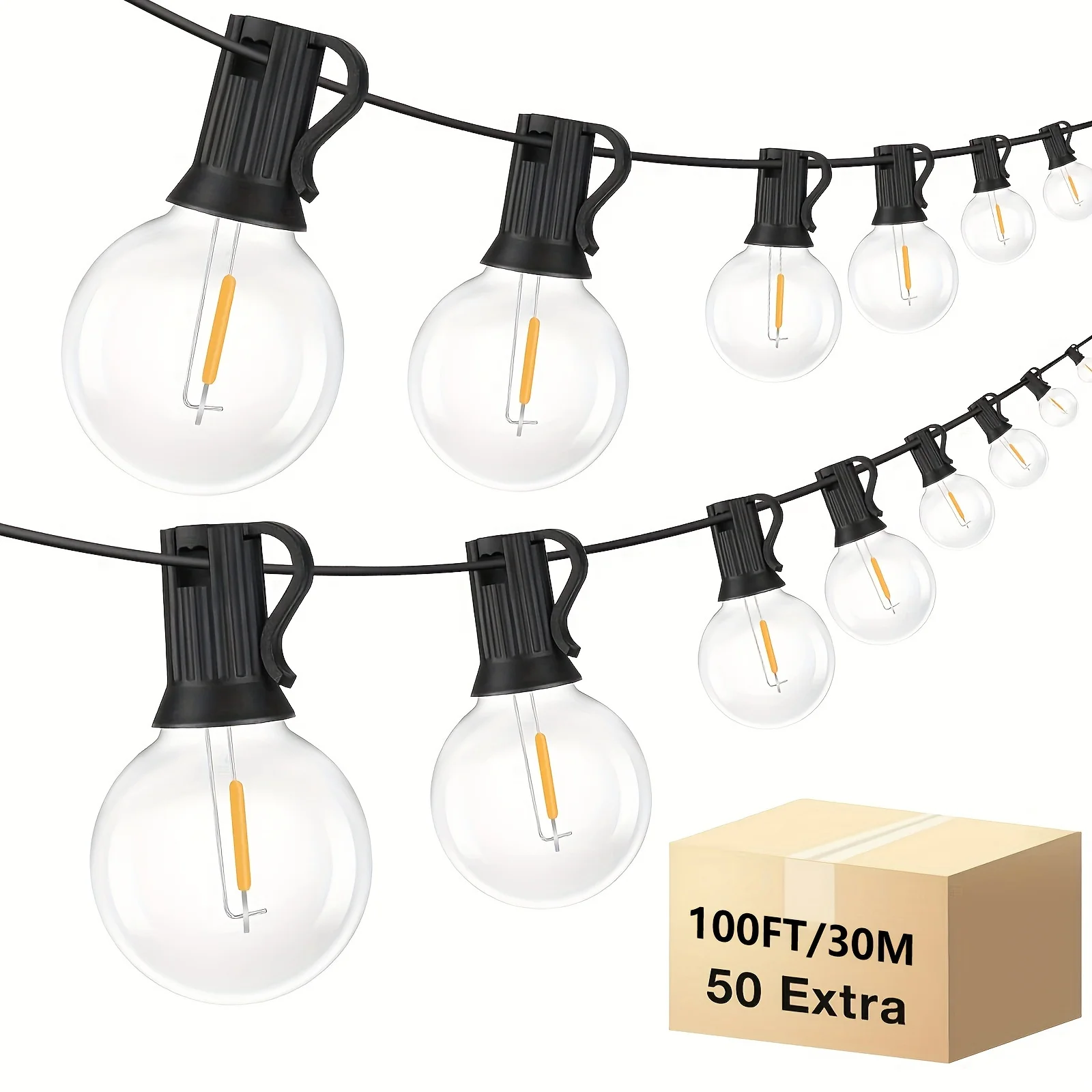 Outdoor String Lights, G40 Globe LED Patio Lights With 50 Edison Vintage Bulbs, Connectable Outdoor Decor For Yard Porch Bistro (100ft)
