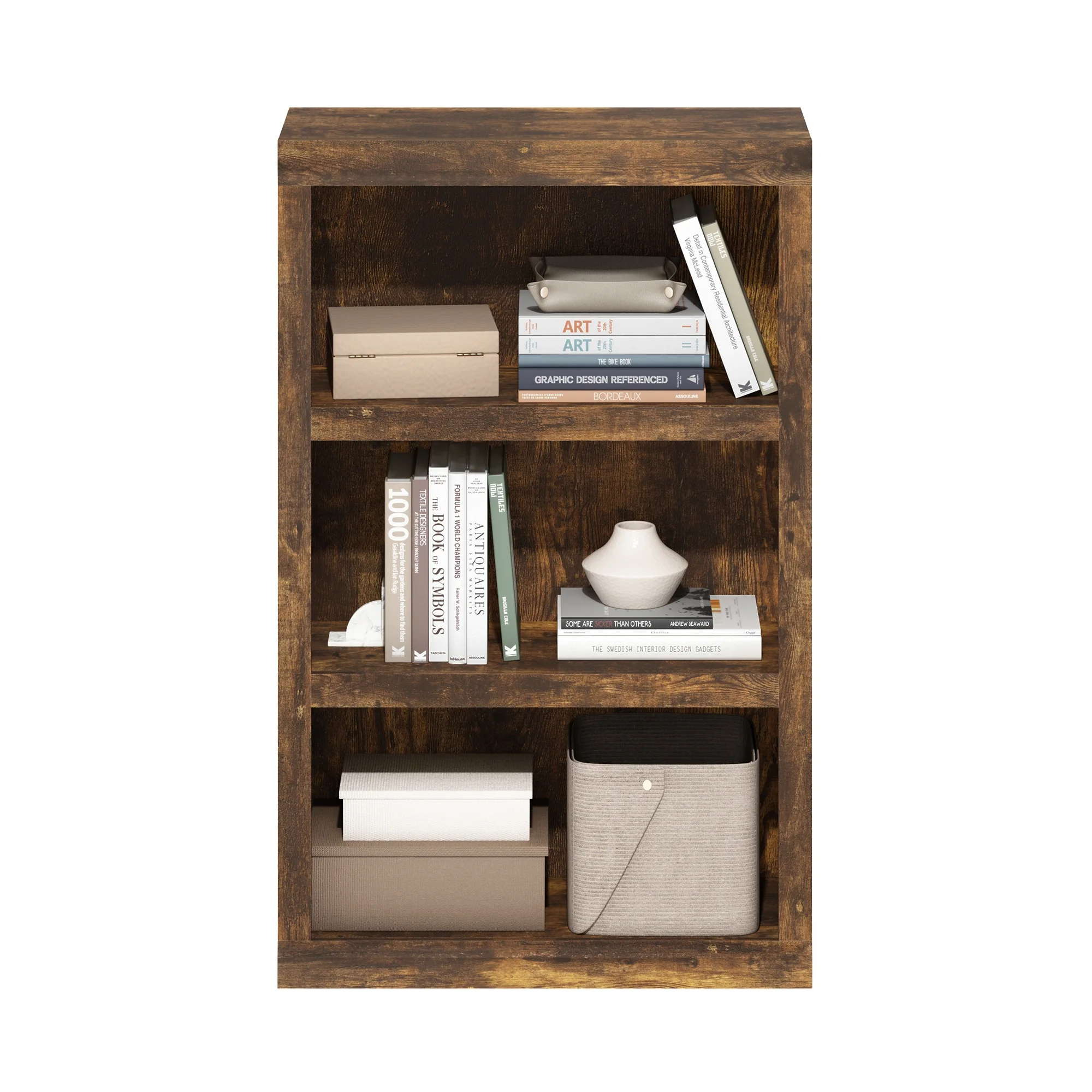 Furinno Rail 3-Tier Open Shelf Bookcase, Amber Pine
