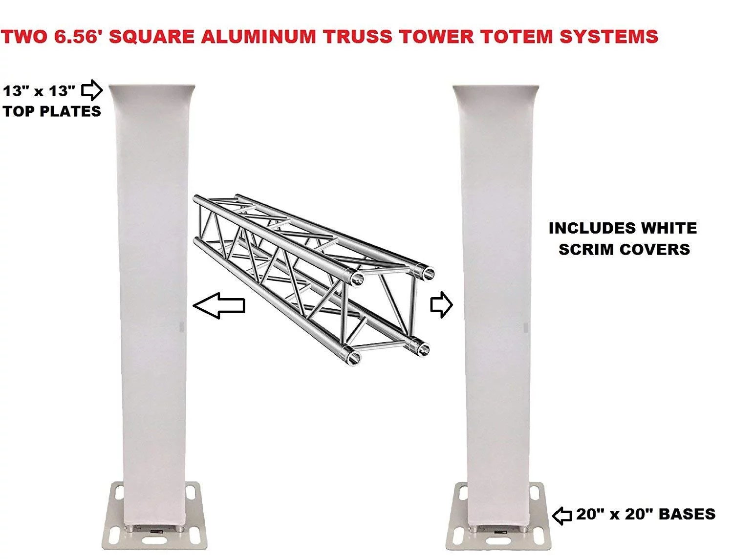 Two (2) Pair of Totem 2m 6.56ft Aluminum Square Truss Tower Base Scrim Included Vertical System