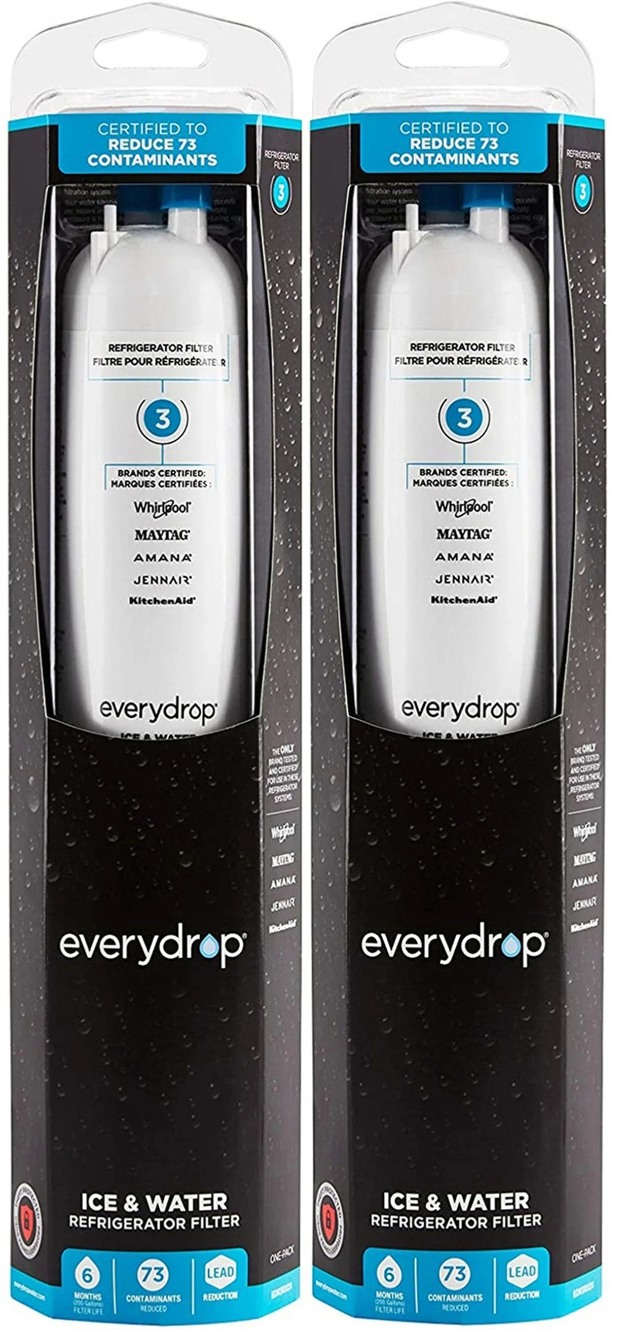 EDR3RXD1 Water Filter 3 Compatible with Ice and Water Refrigerator Filter 4396841 4396710 4396710P 4396841P 9030 9083 46-9083 46-9030 P1RFWB2 P1WB2 P1WB2L T1RFKB1, 2Pack
