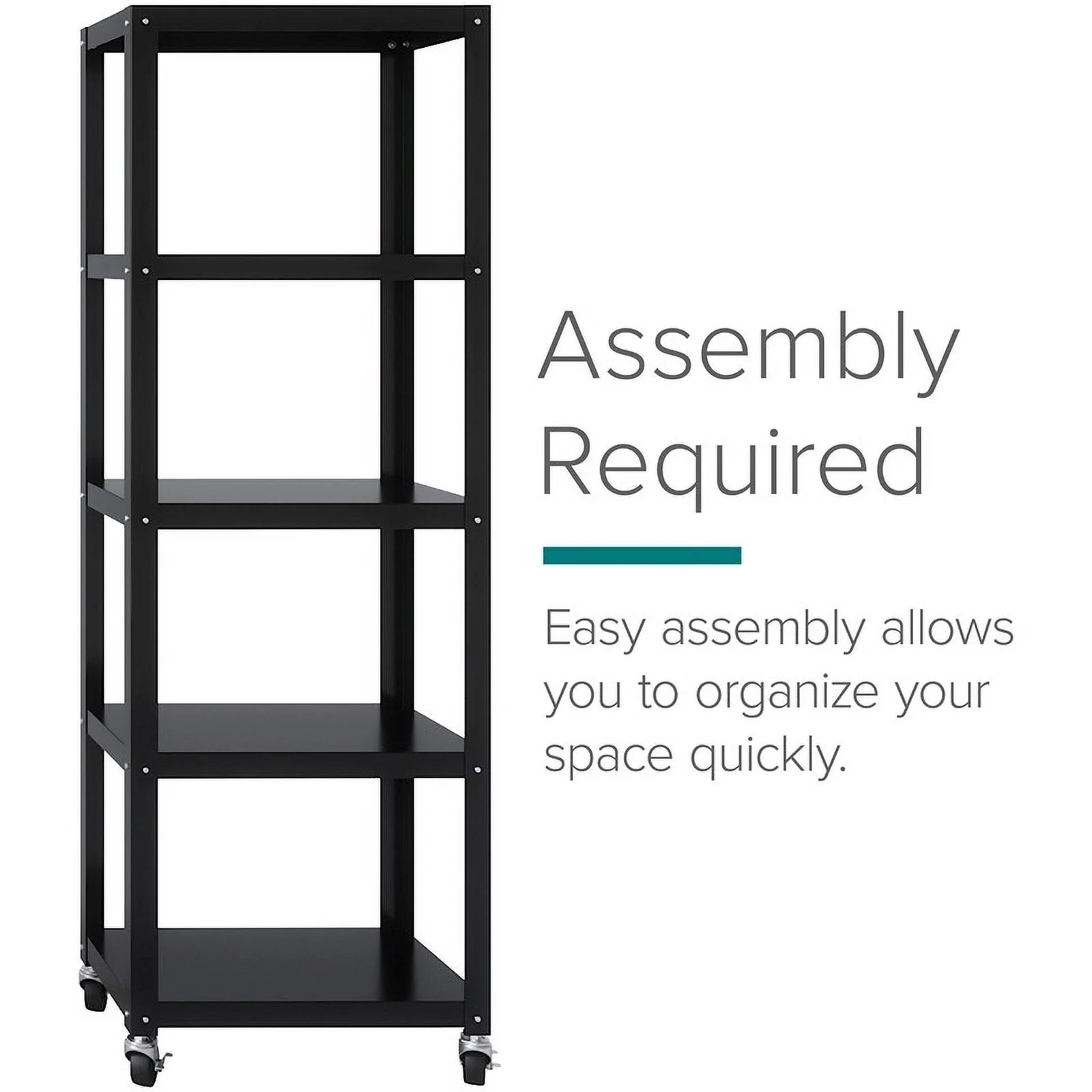 Pemberly Row 5-Shelf Steel Metal High Mobile Bookcase in Black