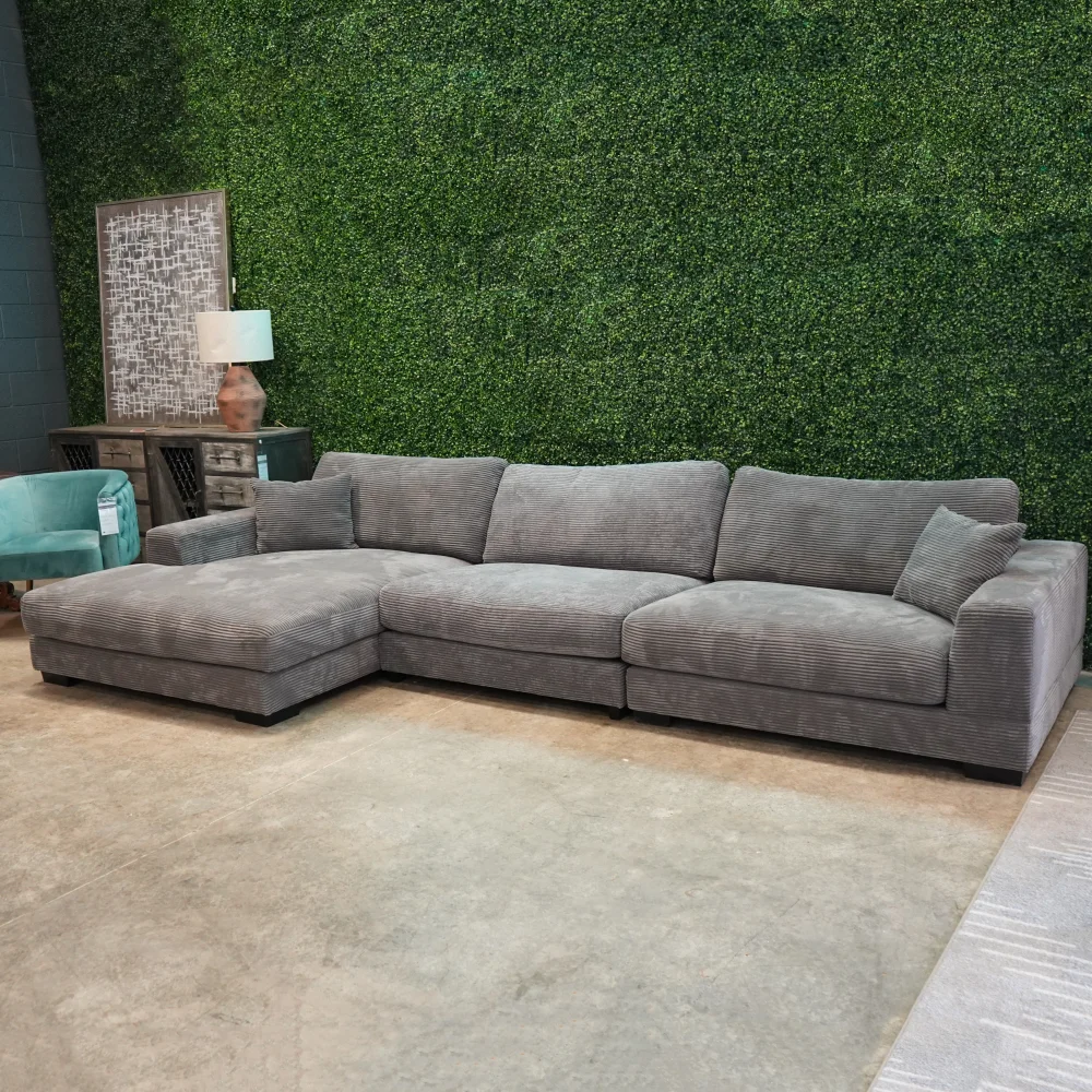 DeeHome Bella Grey Corduroy Left-Facing 3-piece Sectional