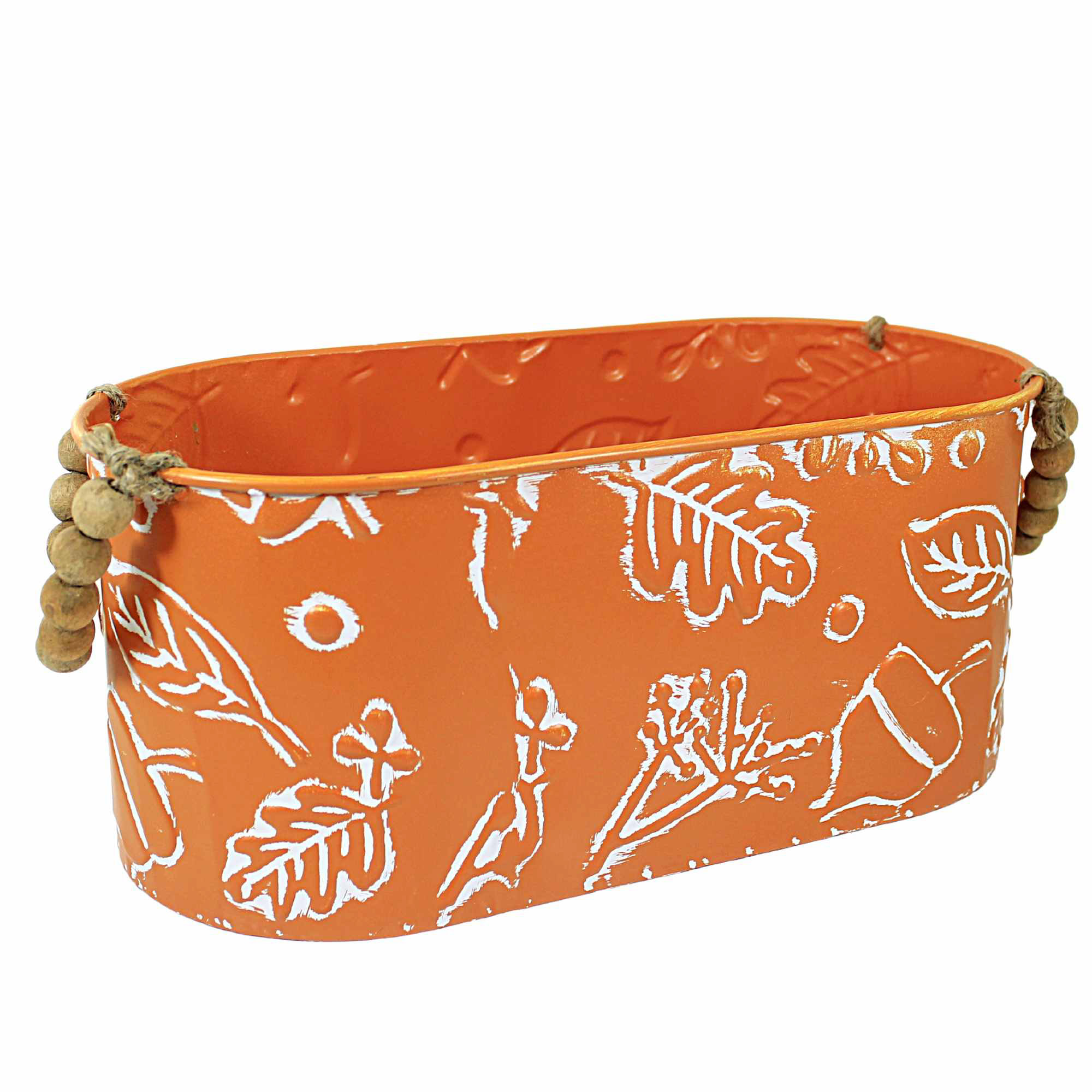 Ganz Embossed Fall Leaves Oval Planter With Wood Beaded Handle (2 Pc. Set)