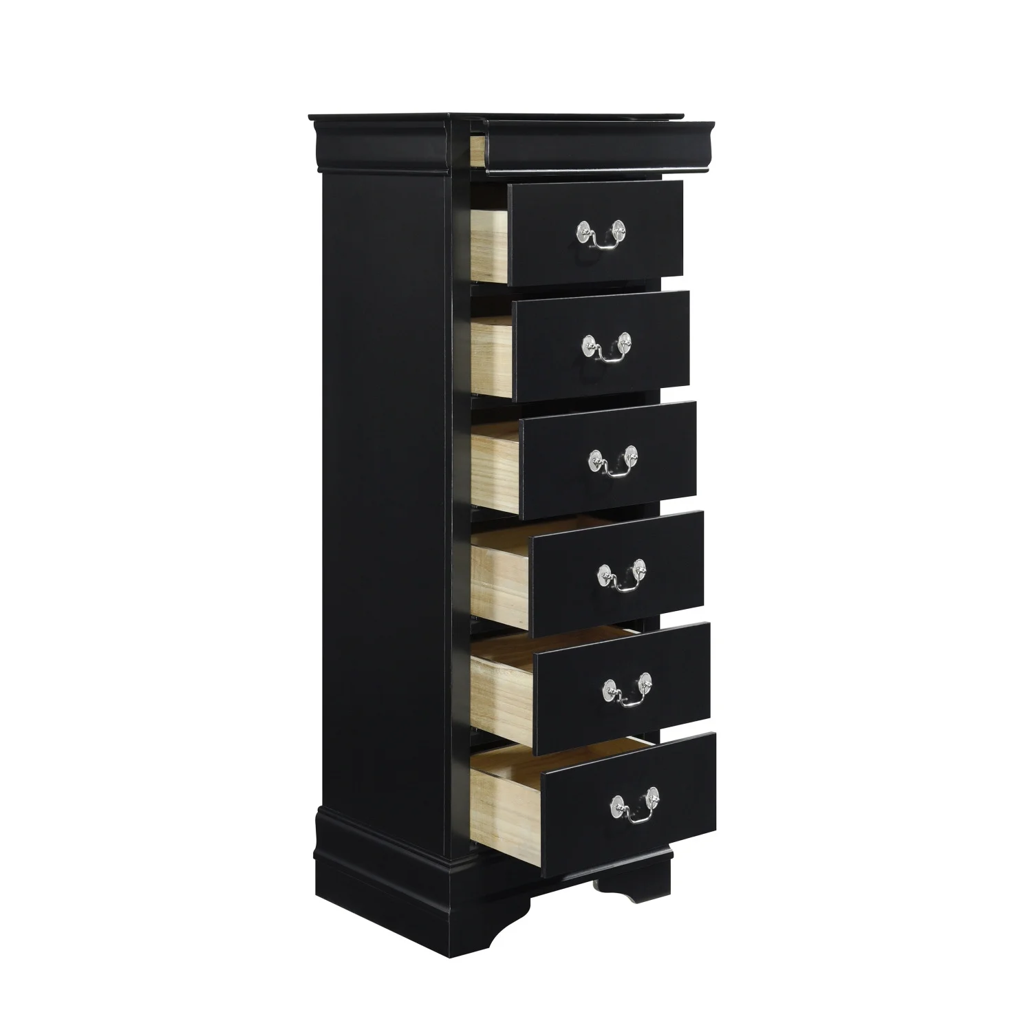 Classic Louis Phillippe Style 7-Drawer Lingerie Chest in Elegant Black Finish with Traditional Design and Hidden Drawers - Wooden Furniture