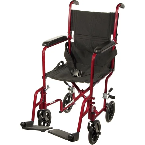 Drive Medical Deluxe Lightweight Aluminum Transport Wheelchair Aluminum,Red