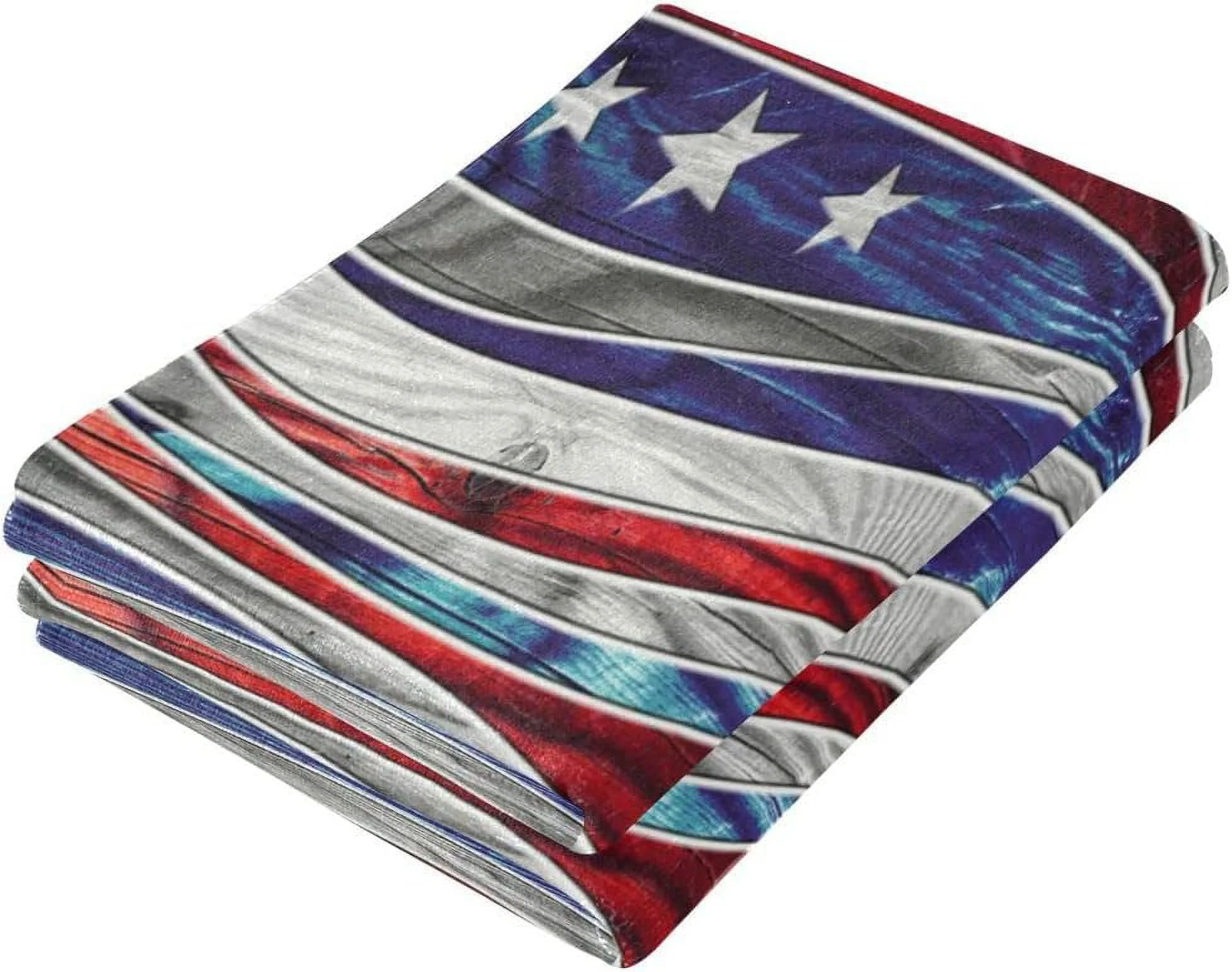 Wellsay American USA Flag Towels Set of 2, 4th of July Rustic Stripe Star Hand Face Tea Towels, Country Patriotic Washcloth for Bathroom Gym Guest Independence Day Decor