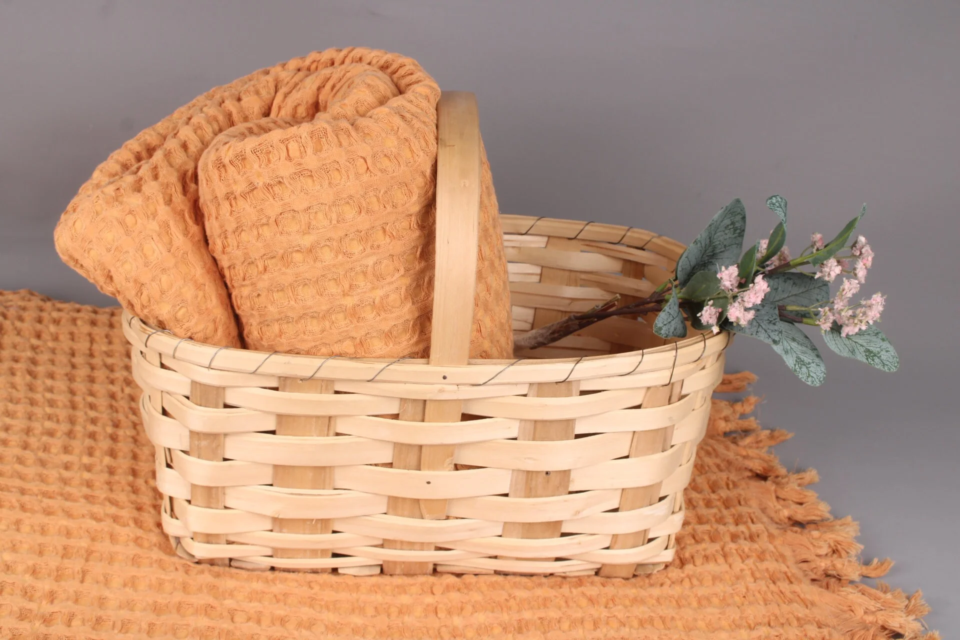 Turkish Bedspread, Picnic Blanket, Orange Throw, Waffle Blanket, 79x103 Inches Cotton Throw Blanket For Couch, Wholesale Throw,