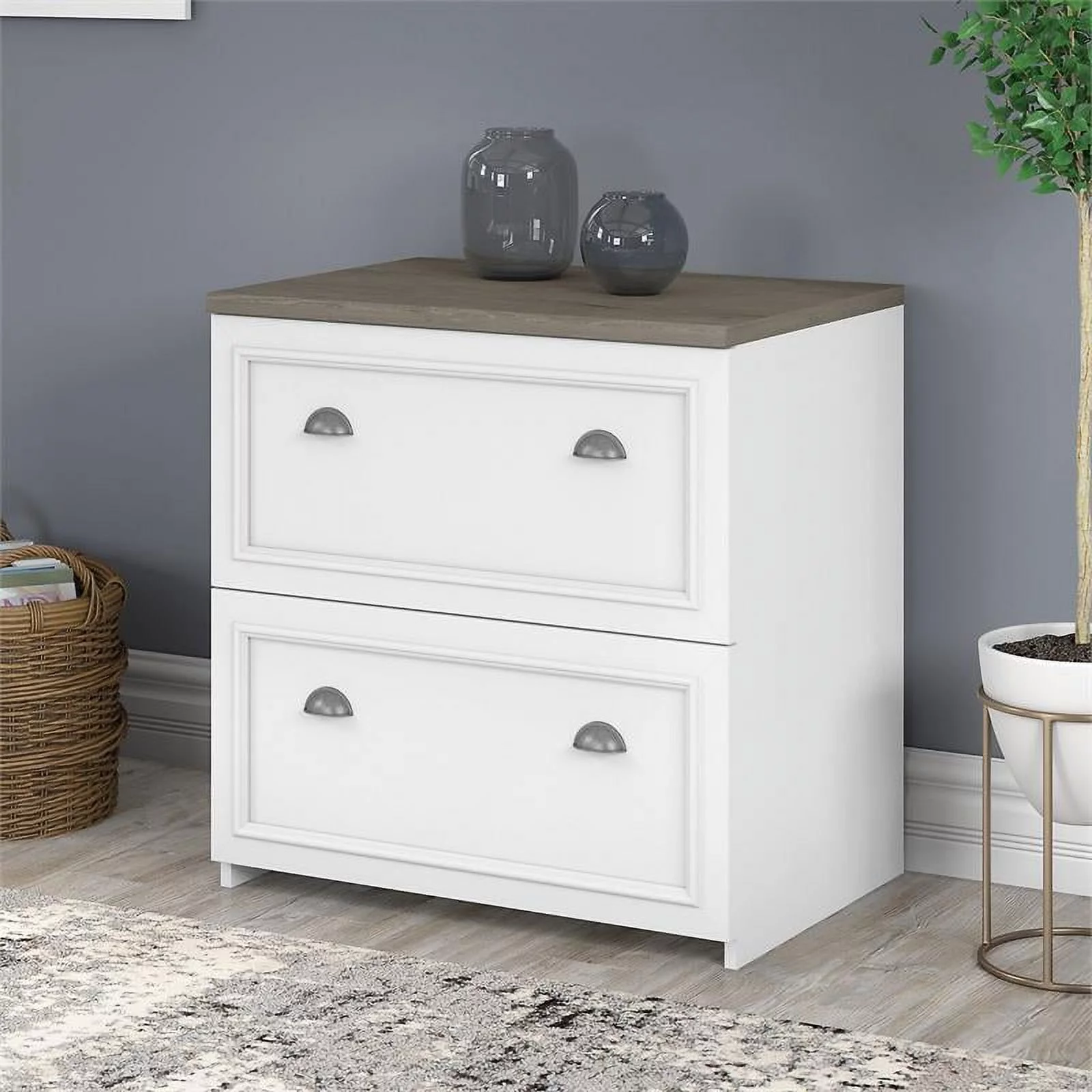 Home Square 2 Piece Engineered Wood Filing Cabinet Set in White and Gray