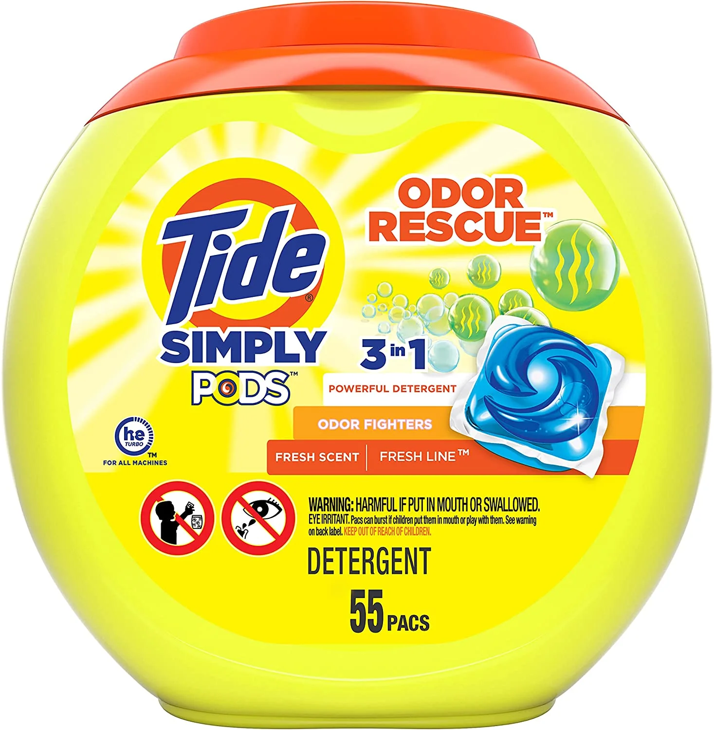Tide Simply Pods Odor Rescue Liquid Laundry Detergent Pacs, 3 In 1 Powerful Detergent, Fresh Scent, 55 Count