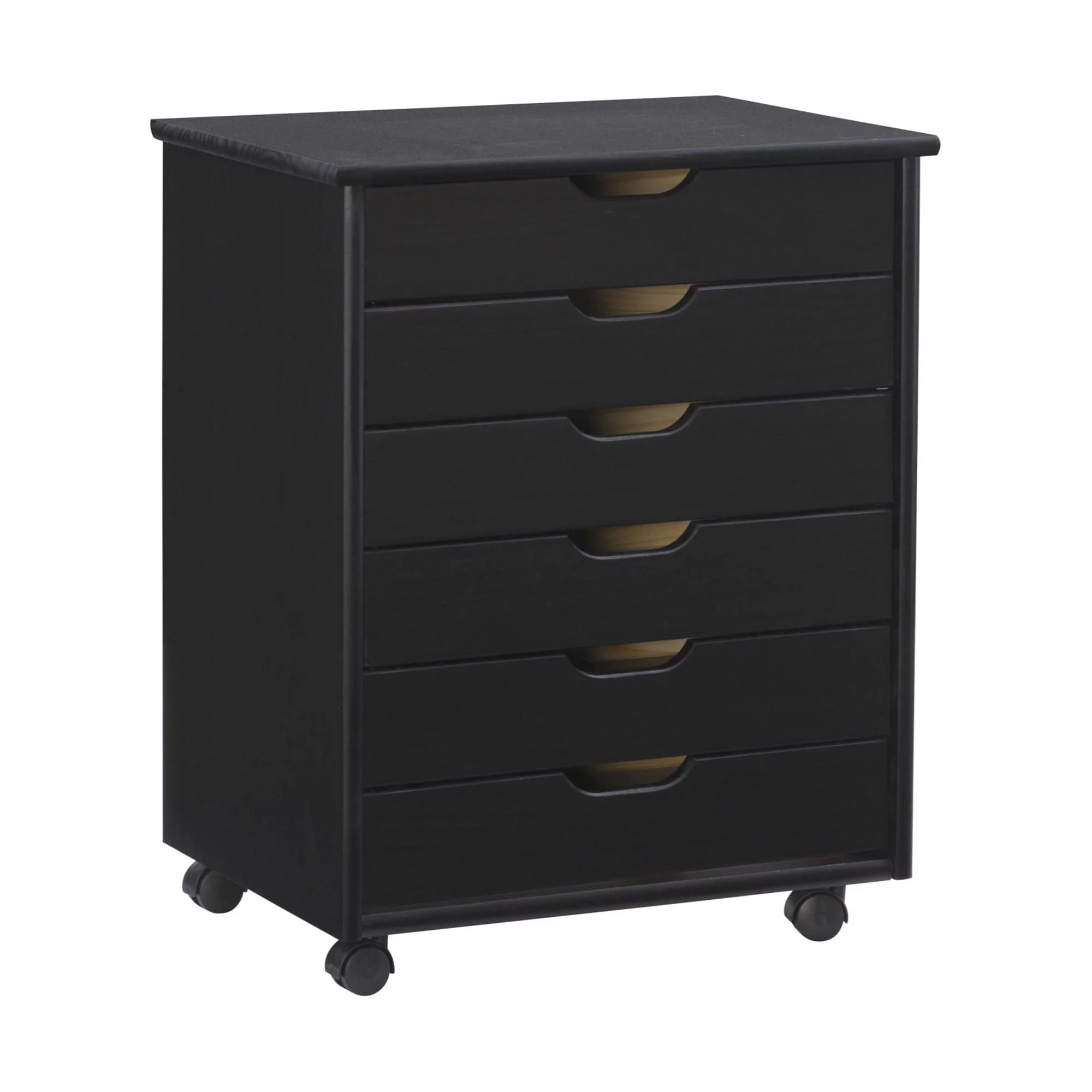 Cary Black Six Drawer Wide Rolling Storage Cart Black