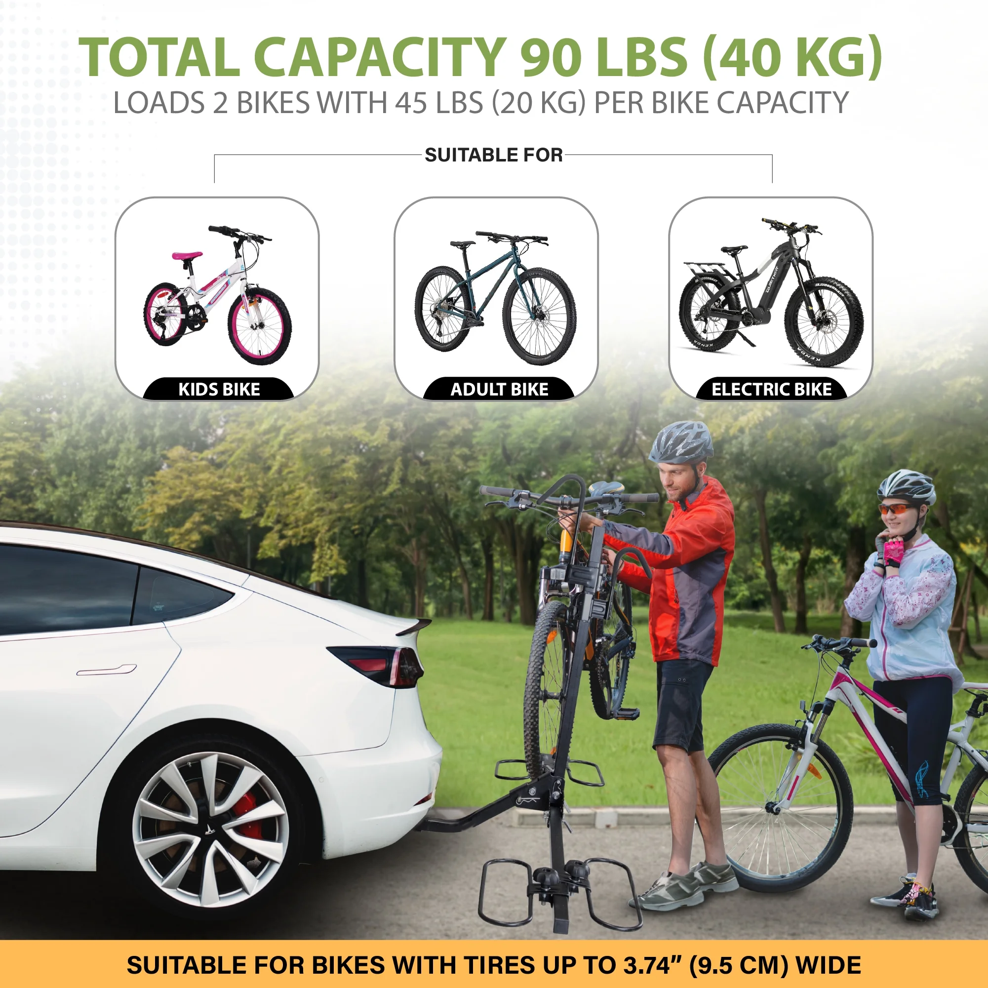 Biltek Hitch Mount Bike Rack, 90 lbs (40 kg) Capacity, Car Bike Rack For 2 Bikes, Tiltable & Foldable, Fits 1.25