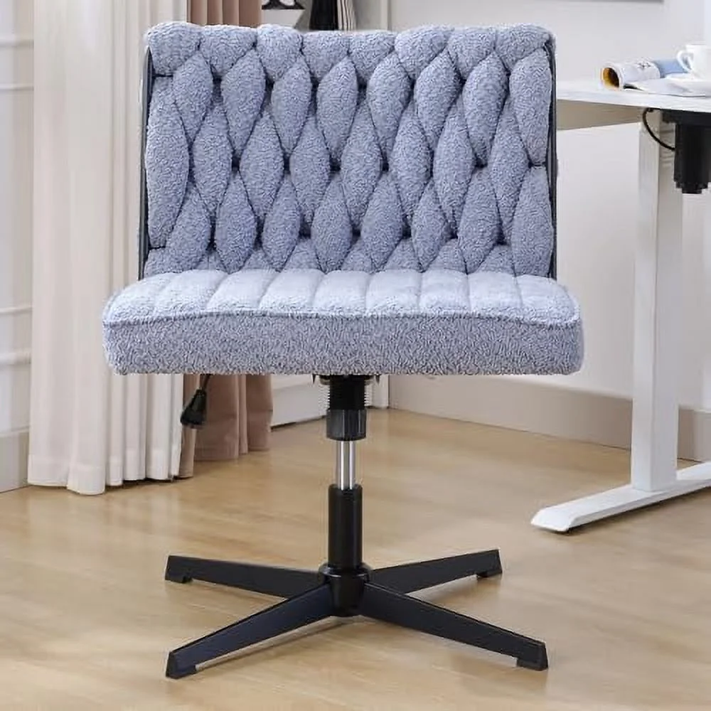 MQLIFEBOOM Armless Office Desk Chair  Cross Office Chair No Wheels Fabric Padded Modern Swivel Height Adjustable Wide Seat Task Vanity Chair with Lumbar Support for Home Office Living Roo
