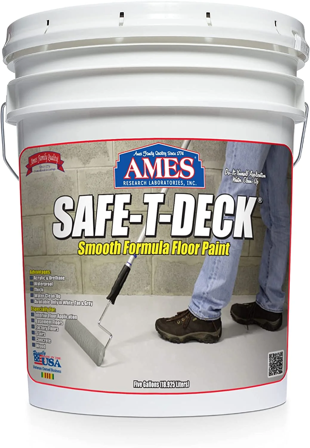 YANRUI Safe-T-Deck Smooth Formula Floor Paint - 1 Gallon White Paint - Great For Concrete and Wood Floors - Use on Floors, Stairs and More - Made in the USA