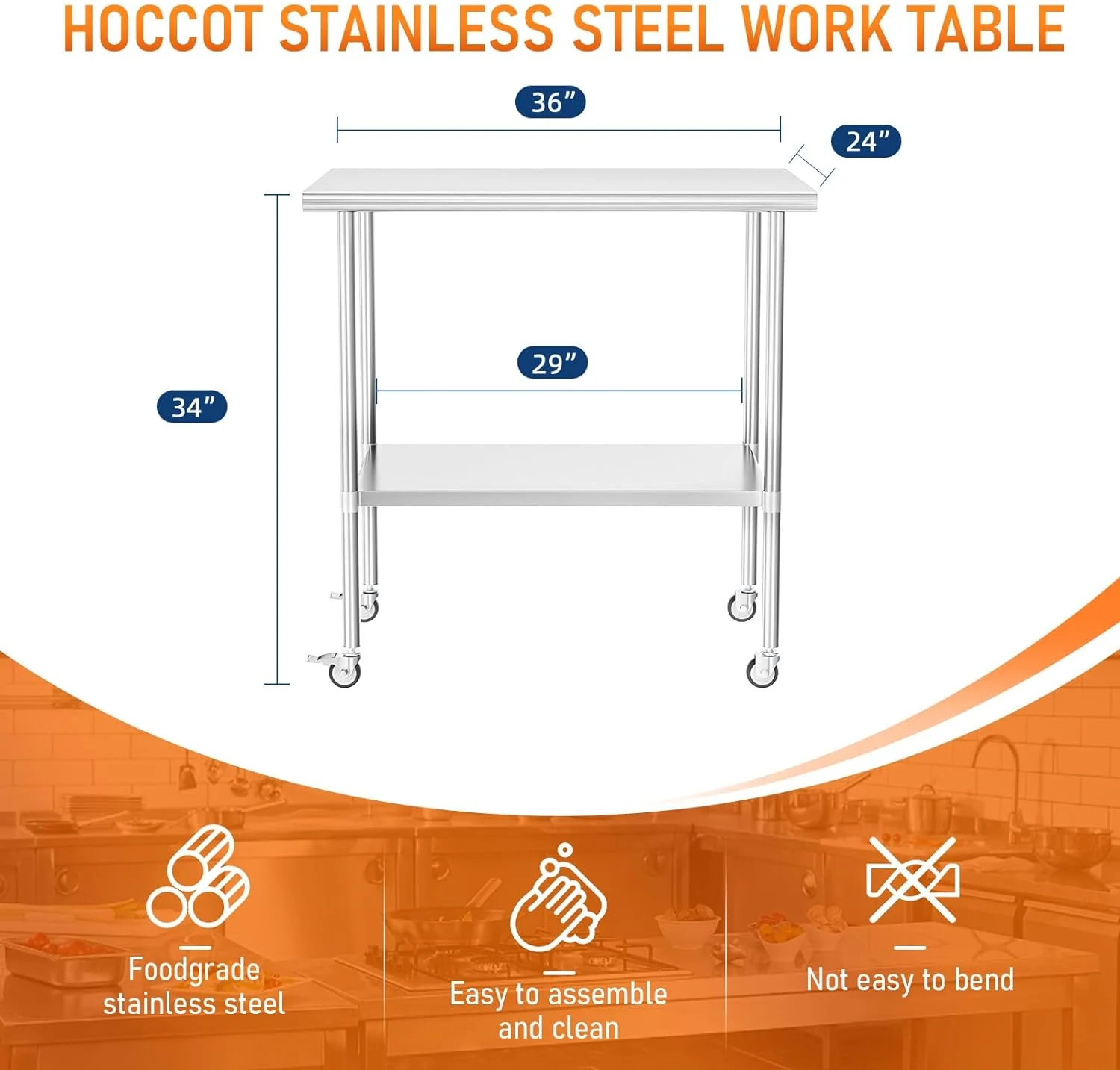 Stainless Steel Prep & Work Table with Adjustable Shelf, with Wheels, Kitchen Island, Commercial Workstations, Utility Table in Kitchen Garage Laundry Room Outdoor BBQ, 24