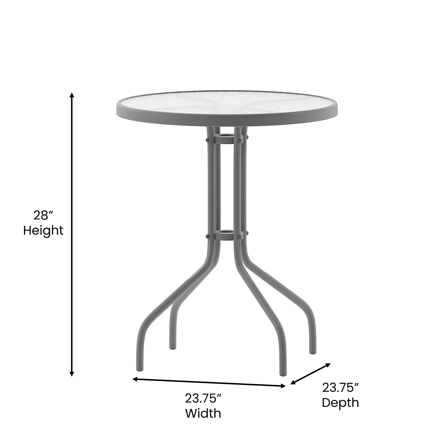 Flash Furniture 23.75'' Round Glass Top Metal Table with 2 Silver Aluminum Slat Stack Chairs