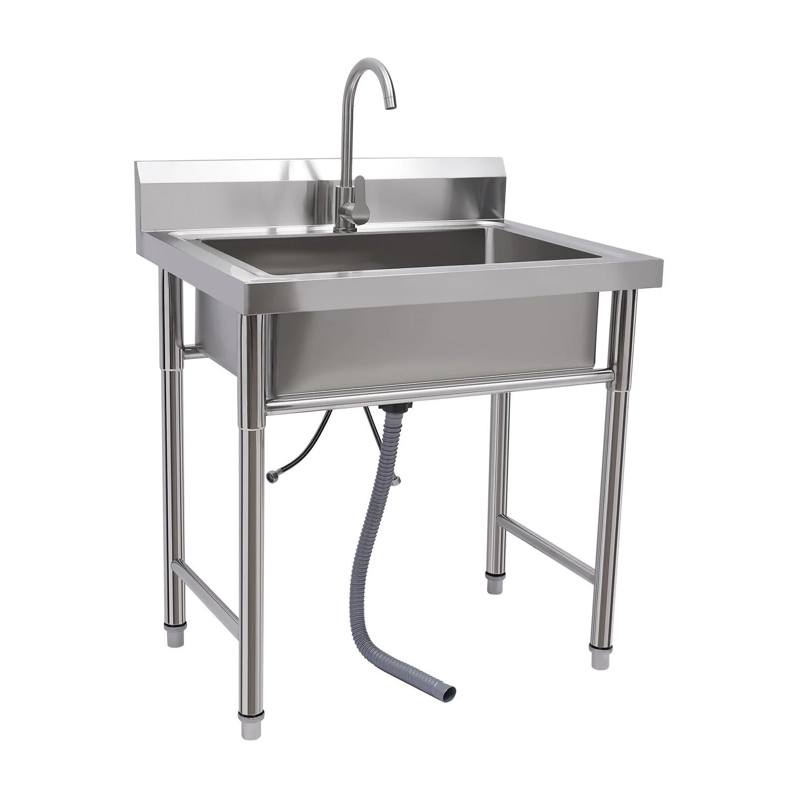 Miumaeov Stainless Steel Commercial Sink with Single Compartment Free Standing Kitchen Prep & Utility Sink With Faucet