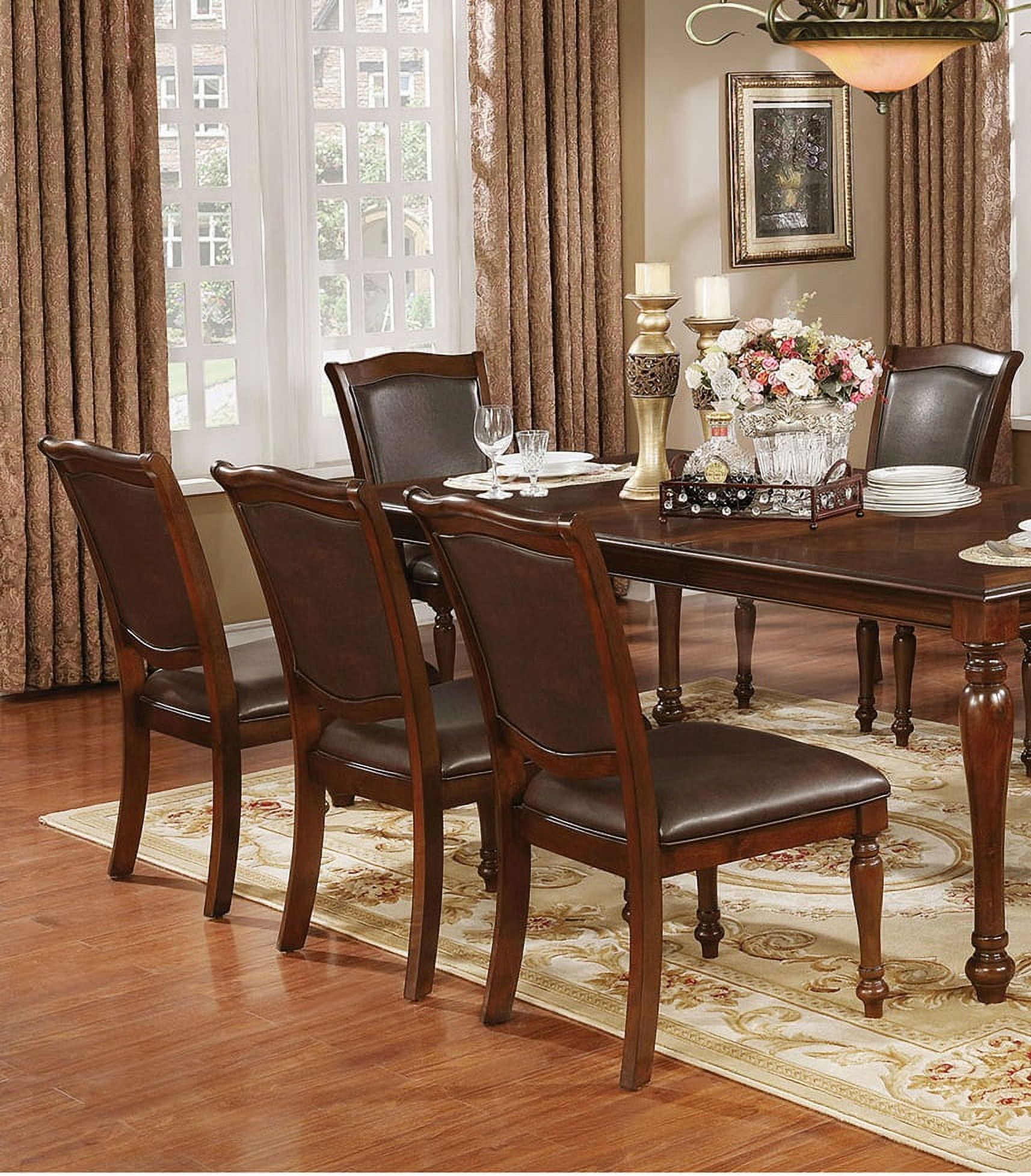 CoSoTower Luxurious Traditional Dining Chairs Brown Cherry Solid Wood Espresso Leatherette Seat Set of 2pc Side Chairs Turned Legs Kitchen Dining Room