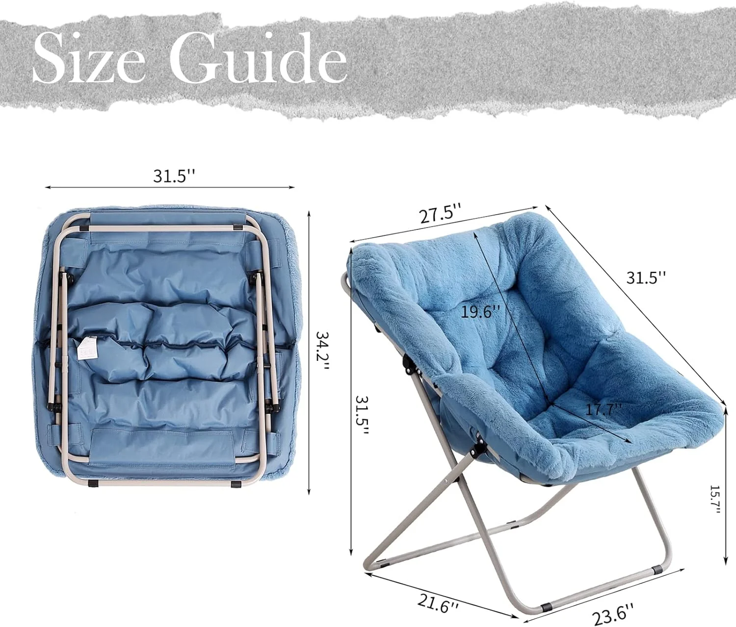 Comfy Saucer Chair, Soft Faux Fur Oversized Folding Chair, Flexible Lounge Lazy Chair for Kids Girls Teens Adults, Moon Chair for Dorm Rooms, Bedroom, Living Room