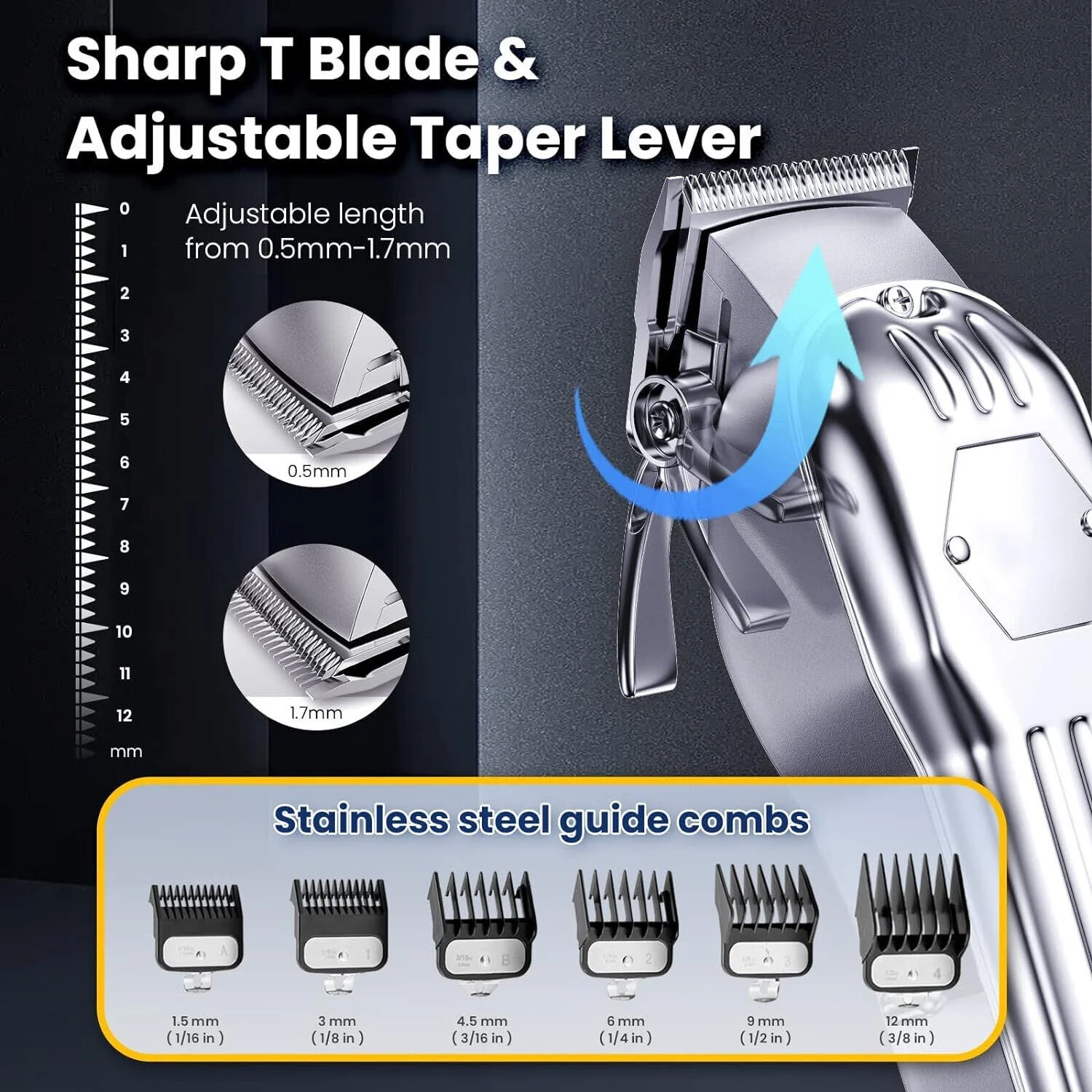 Professional Hair Clippers for Men, Cordless Barber Clippers for Hair Cutting, LED Digital Display Trimmer Beard Cutting Machine Barber, Silver