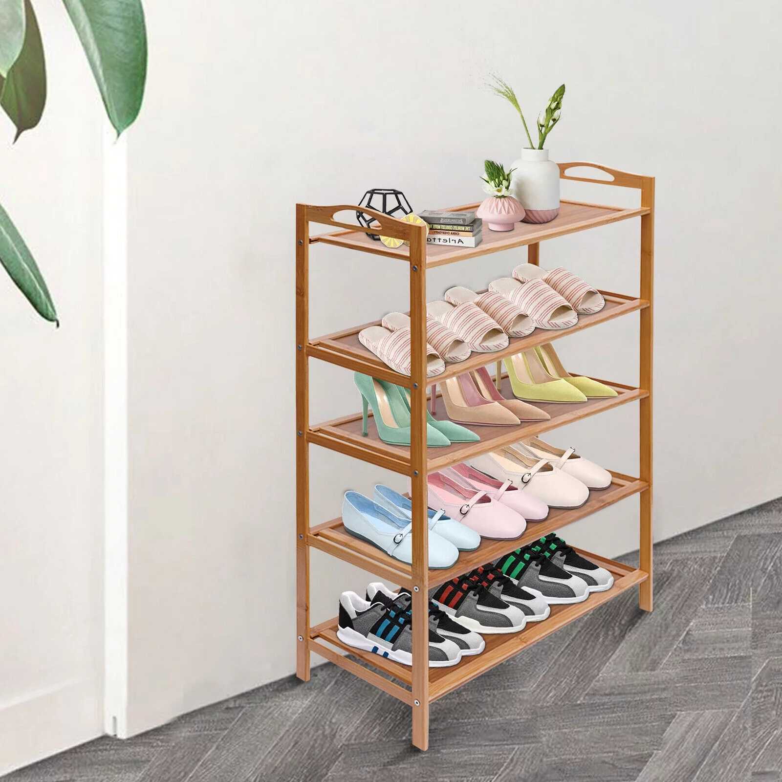 5 Tier Shoe Rack Bamboo MDF Shoe Storage Organizer Entryway Shoe Shelf Cabinet 5 Tier Shoe Rack Bamboo MDF Entryway Shoe Shelf Cabinet Shoe Storage Organizer Shoe Rack Entryway Shoe Shelf