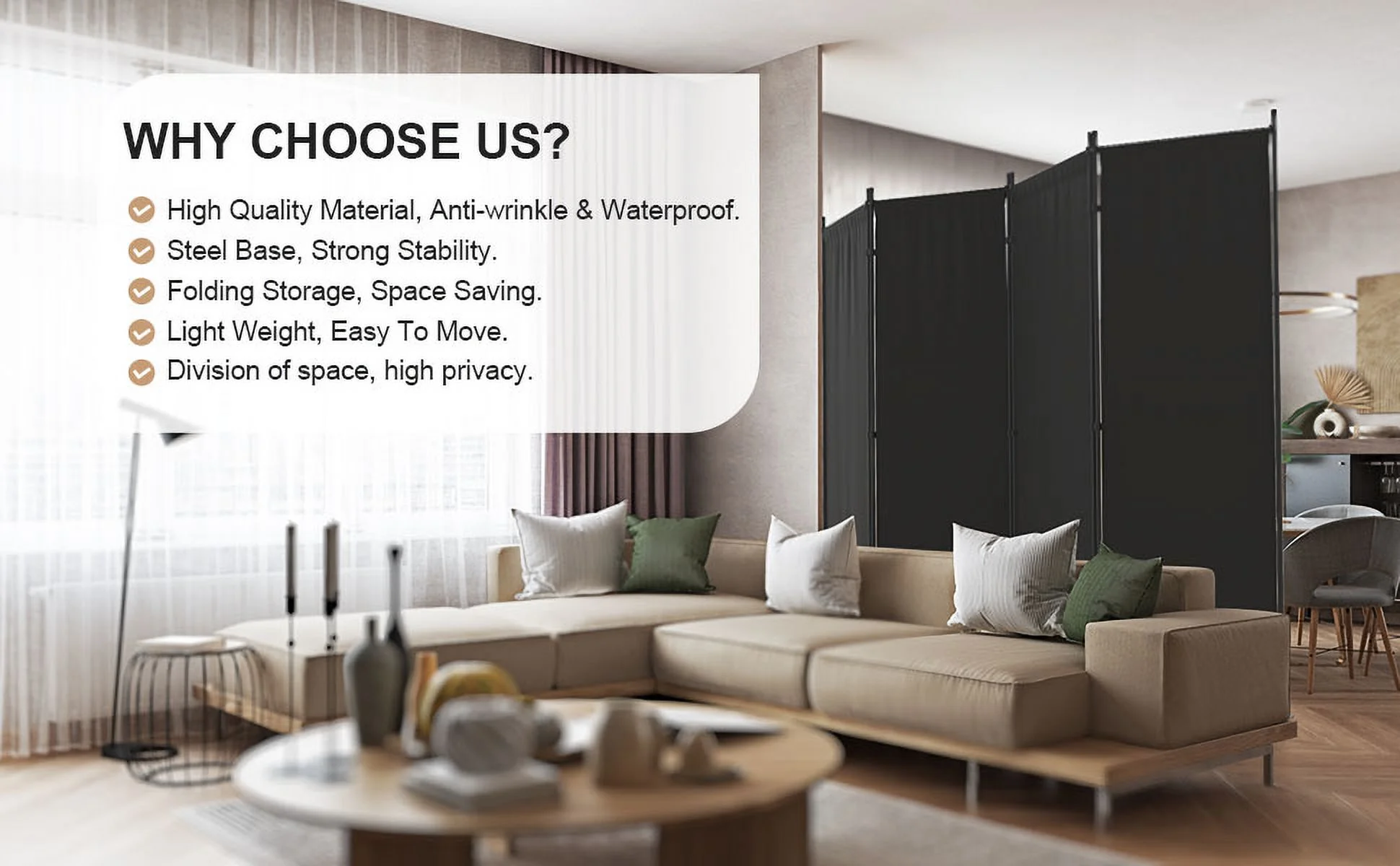 GOJOOASIS Room Divider, 4-Panel Folding Privacy Screen, 88in Portable Separating with Metal Feet, Partition Room Dividers